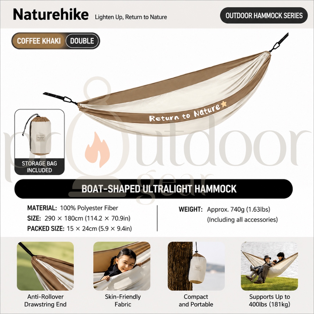 NATUREHIKE NH21DC011 Hammock Ultralight 600g Tear Resistant Fabric Anti-rollover Hanging
