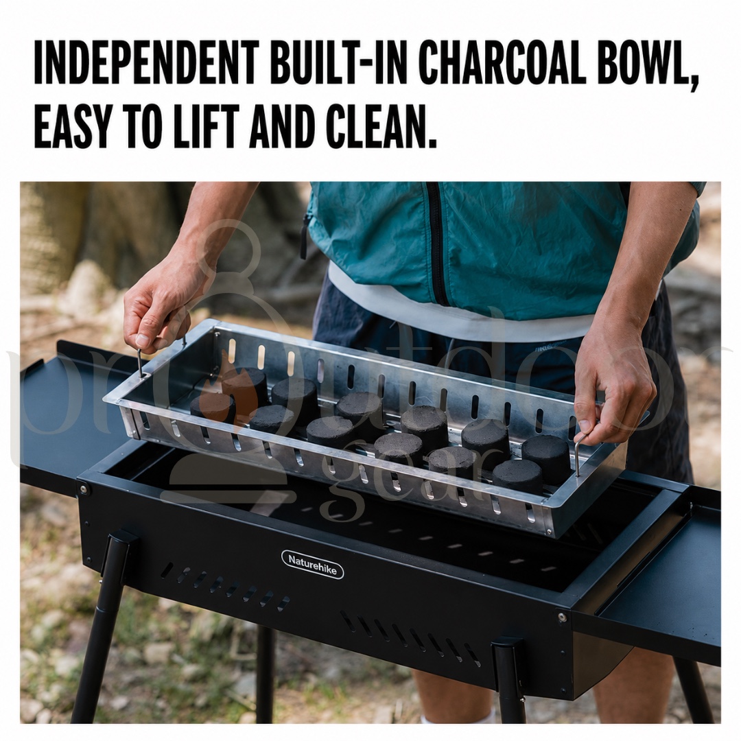 NATUREHIKE CNK2550CF013 Moyan Portable Charcoal BBQ Grill Stand Adjustable Height Stove Outdoor Camping Side Rack Shelf