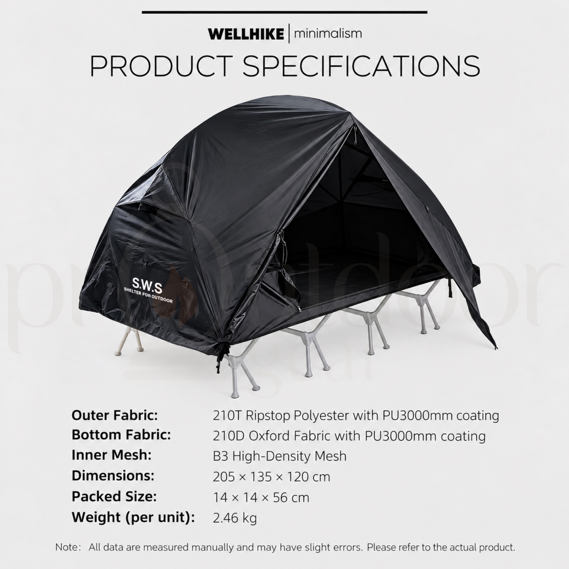 WELLHIKE Cloud Peak 2 Person Camping Tent Waterproof PU3000mm Outdoor Hiking Tent Portable Double Tent