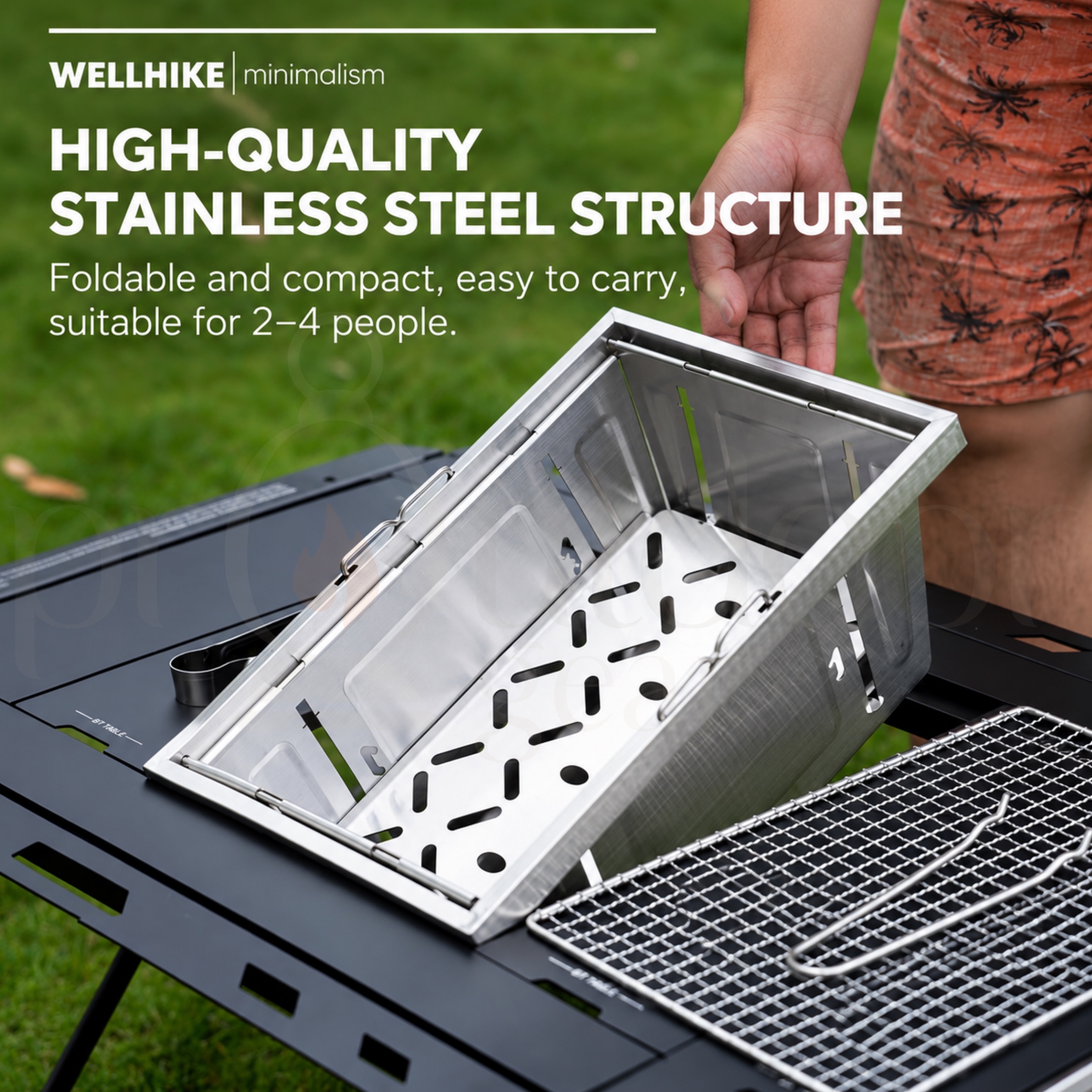 WELLHIKE SWS IGT Foldable Stainless Steel BBQ Grill Portable Charcoal Barbecue Stove Outdoor Camping Grill