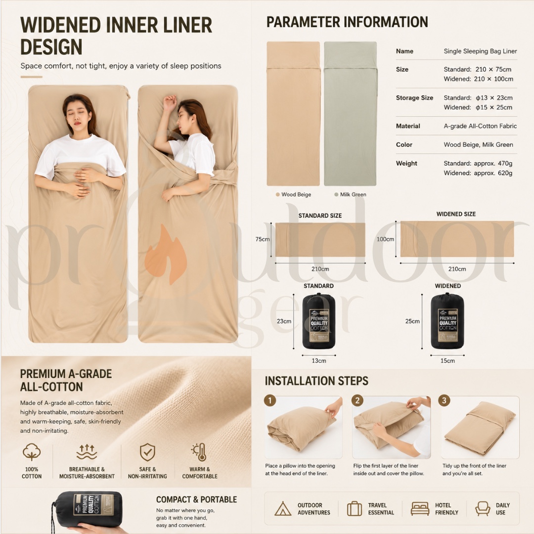 NATUREHIKE NH15S012-D Ultralight 1-2 Persons Sleeping Bag Lining Anti Dirty Cotton Cloth Bag Spliceable Bed Sheet Liner