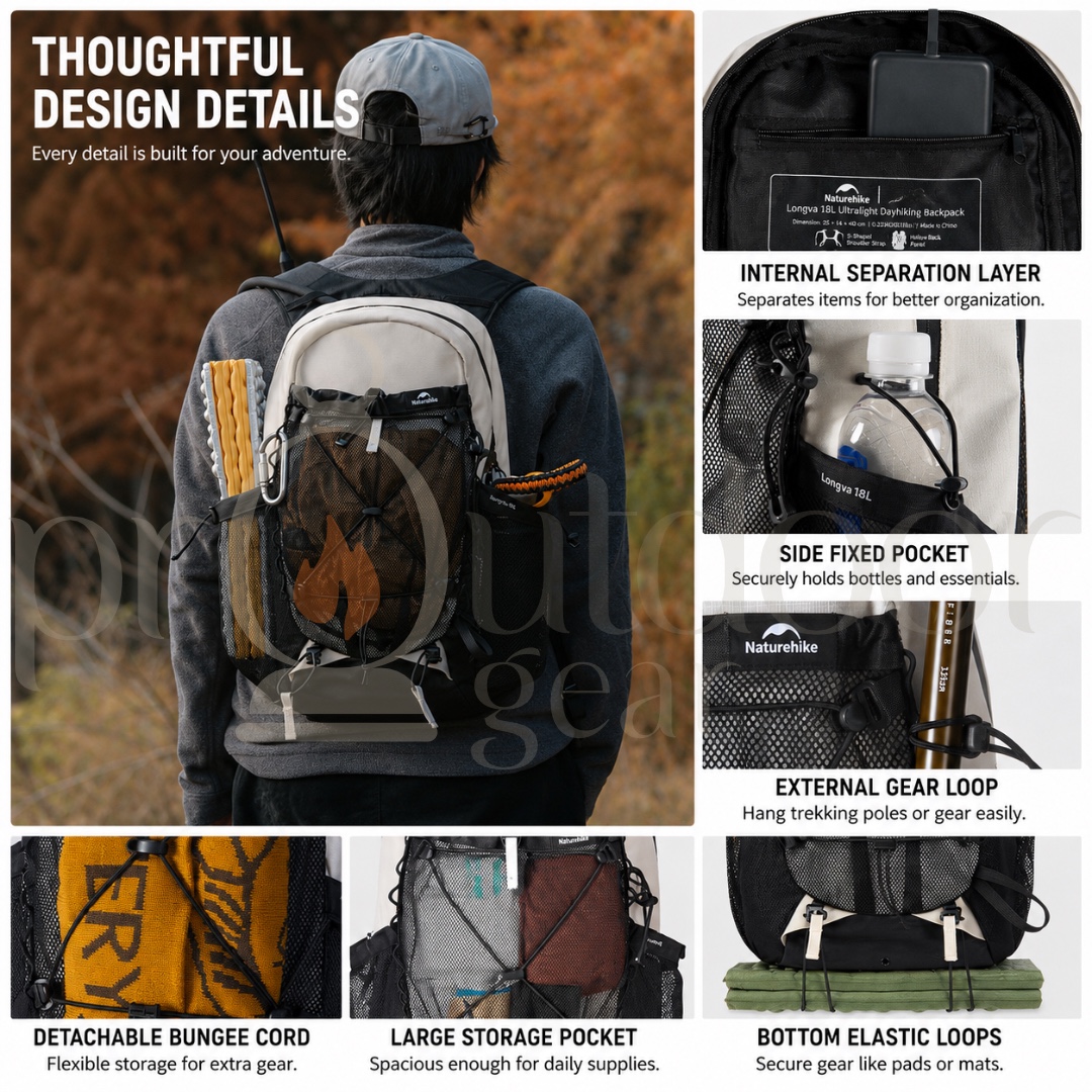 NATUREHIKE CNK2550XB015 18L Lightweight Hiking Backpack Daypack Outdoor Trekking Camping Travel Running Backpack