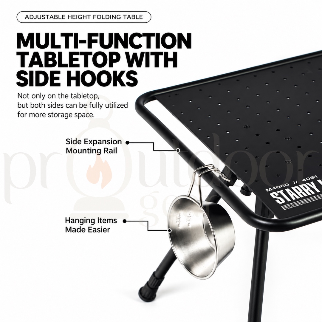 GOOUT SPRINGHILL Starry Table Adjustable Height Aluminum Folding Camping Table with Storage Rack & Lantern Pole