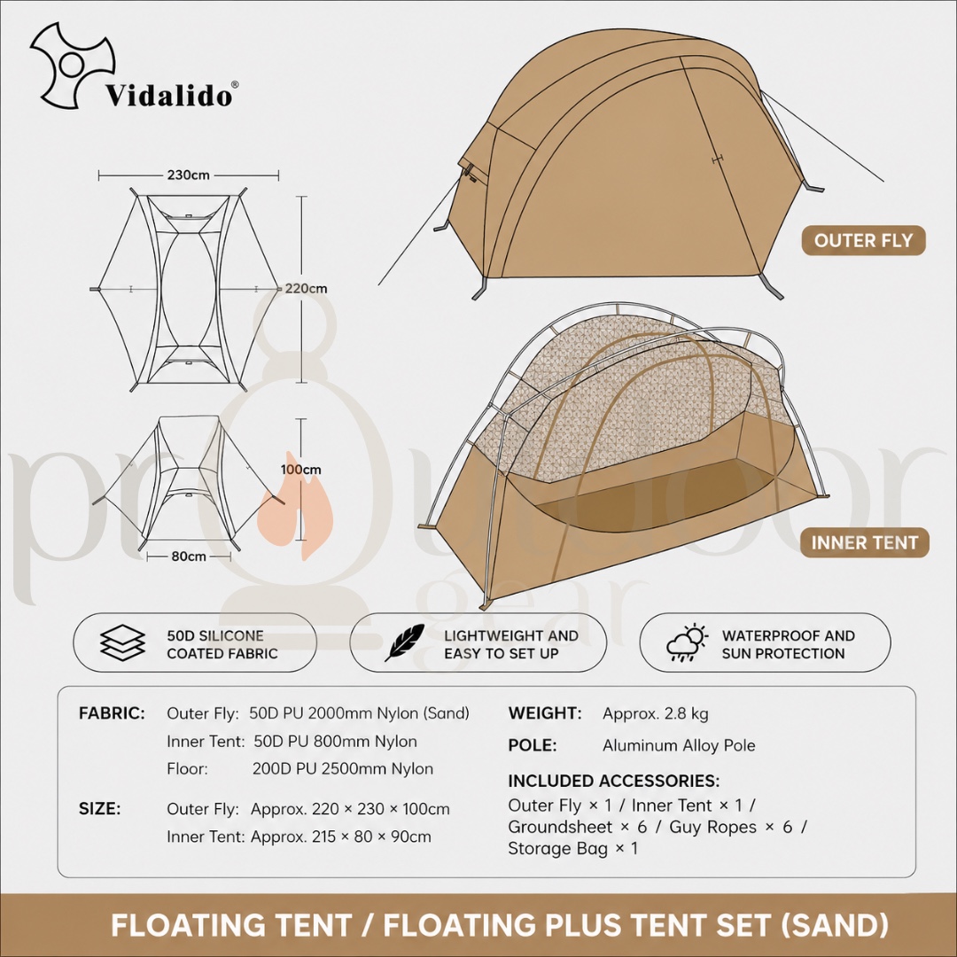 VIDALIDO Floating Island Mosquito Net cot Tent 1 person Ultra lightweight Mesh Tent