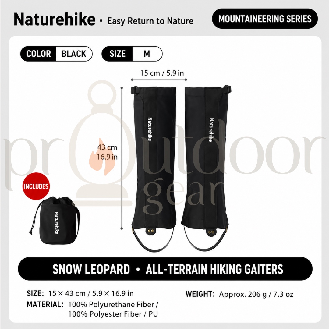 NATUREHIKE CNK2450DS011 Snow Leopard All-Terrain Hiking Gaiters Outdoor Waterproof Snowproof Breathable Leg Covers