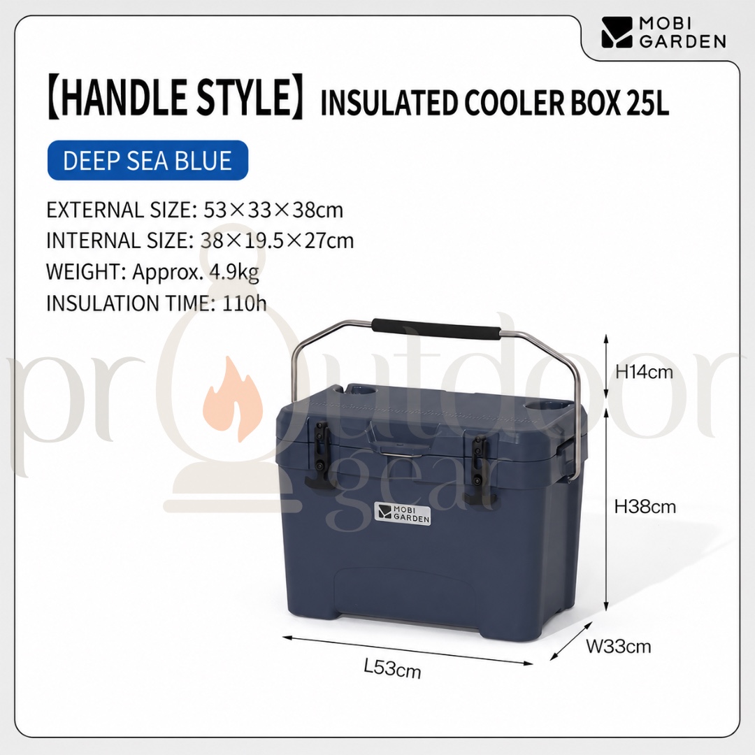 Mobi Garden 25L/36L/50L/75L Glacier Cooler Box Portable Insulated Ice with Handle and Wheels Outdoor Picnic Food Storage