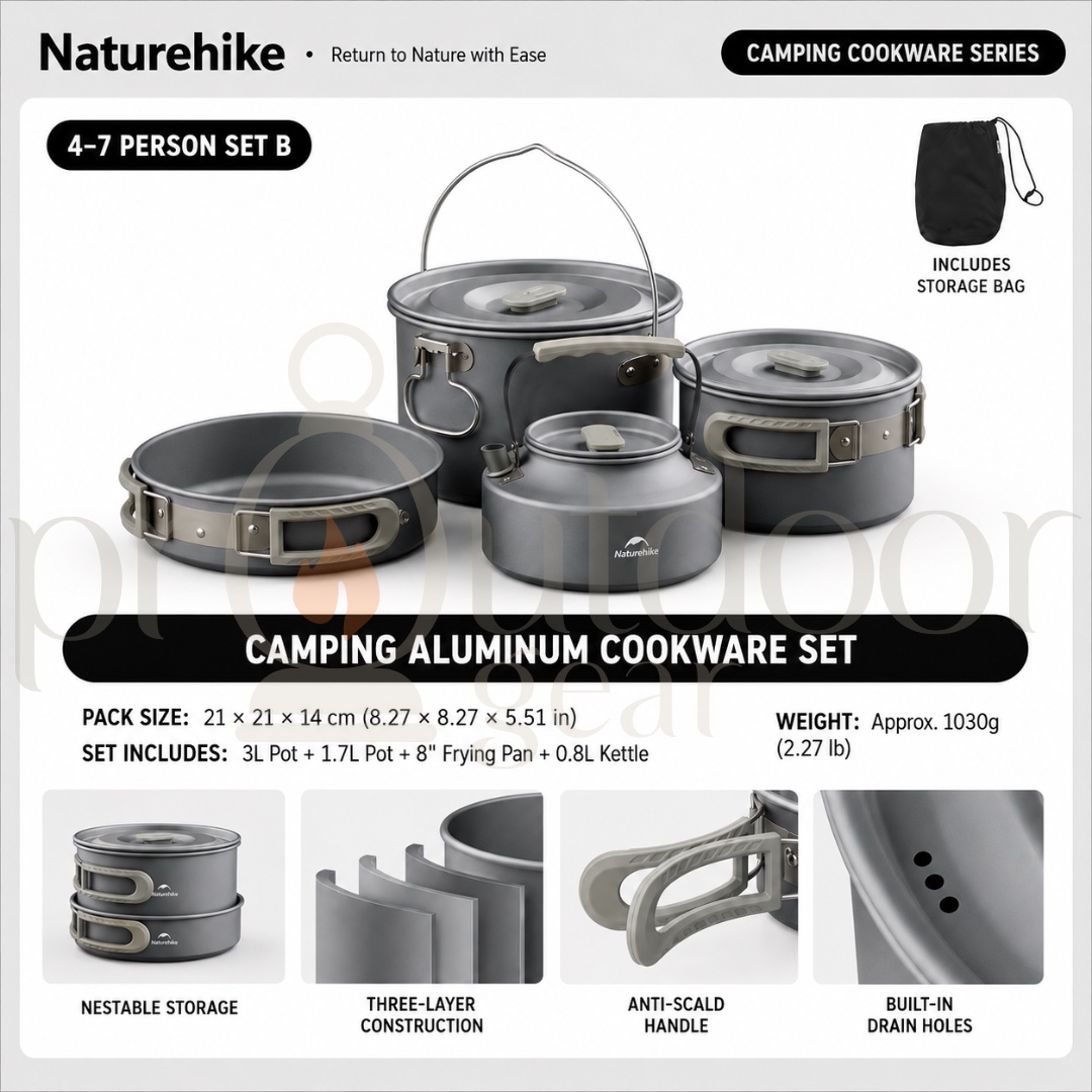 NATUREHIKE CNK2450CF010 Cookware Outdoor Cooking Set Kettle Pot for Hiking BBQ Picnic Equipment Camping Tableware
