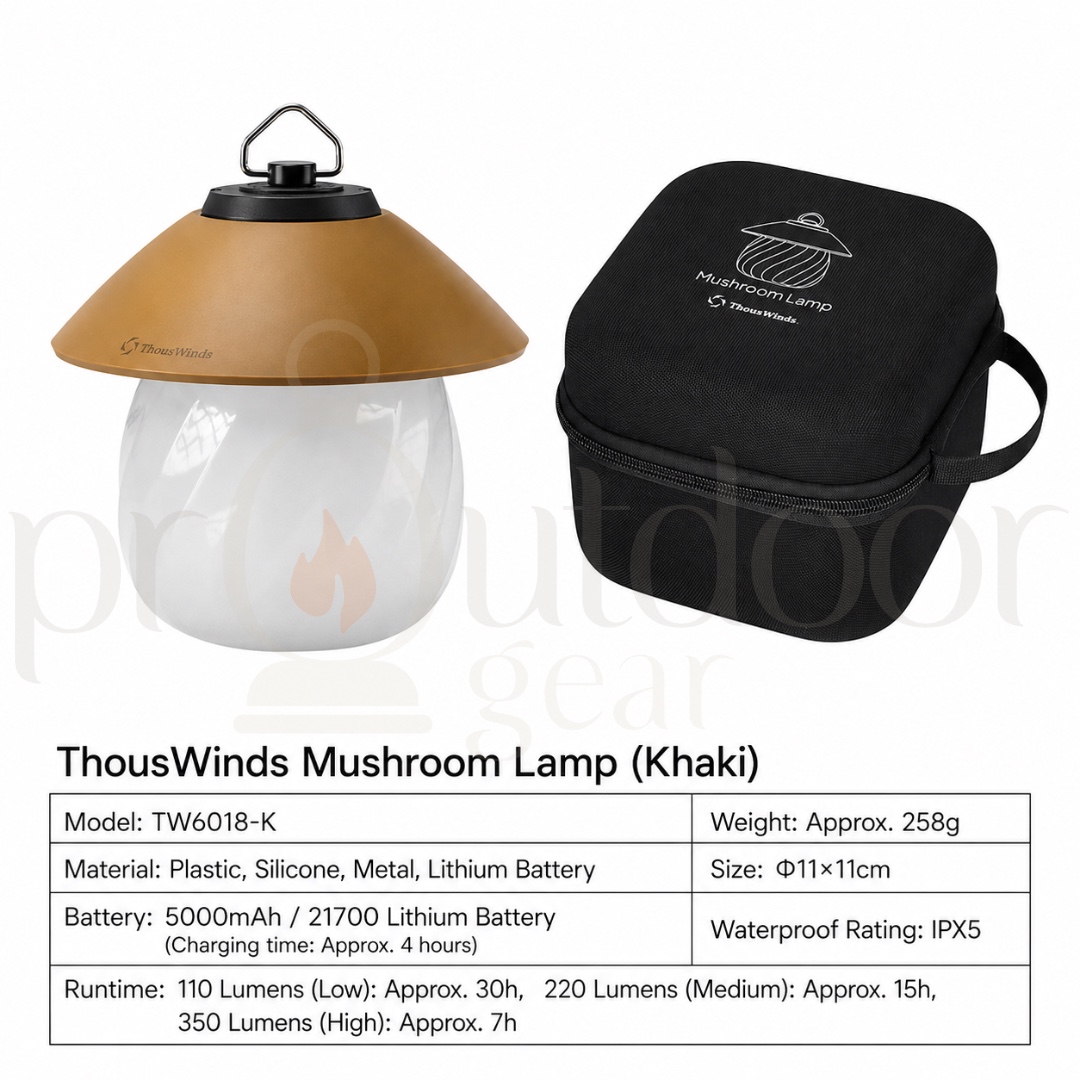 THOUSWINDS TW6018 Mushroom Lamp 5000mAh Rechargeable Camping Lantern 350 Lumens IPX5 Portable Outdoor Light