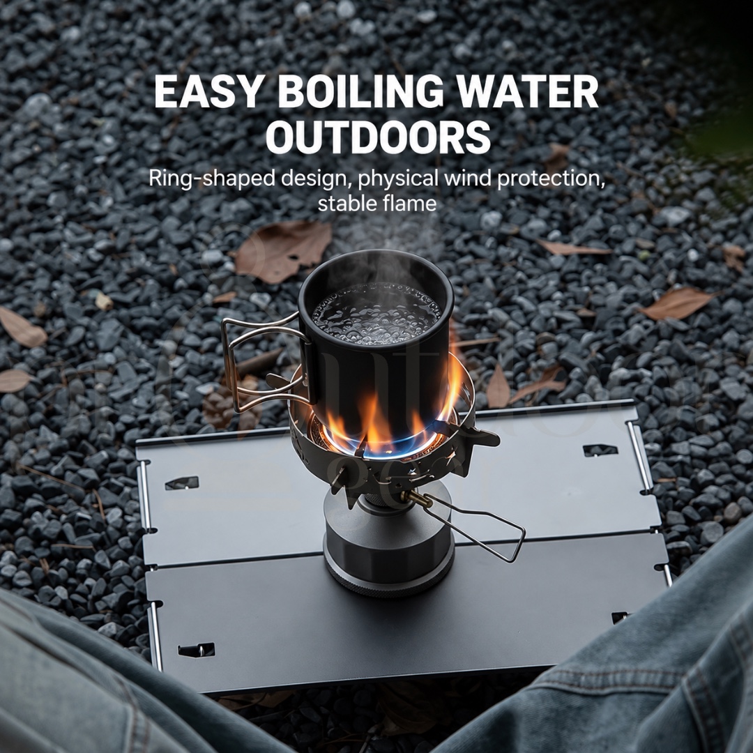 MOUNTAINHIKER SZK1448 Portable Camping Gas Stove 2300W Detachable Windshield Lightweight Backpacking Stove