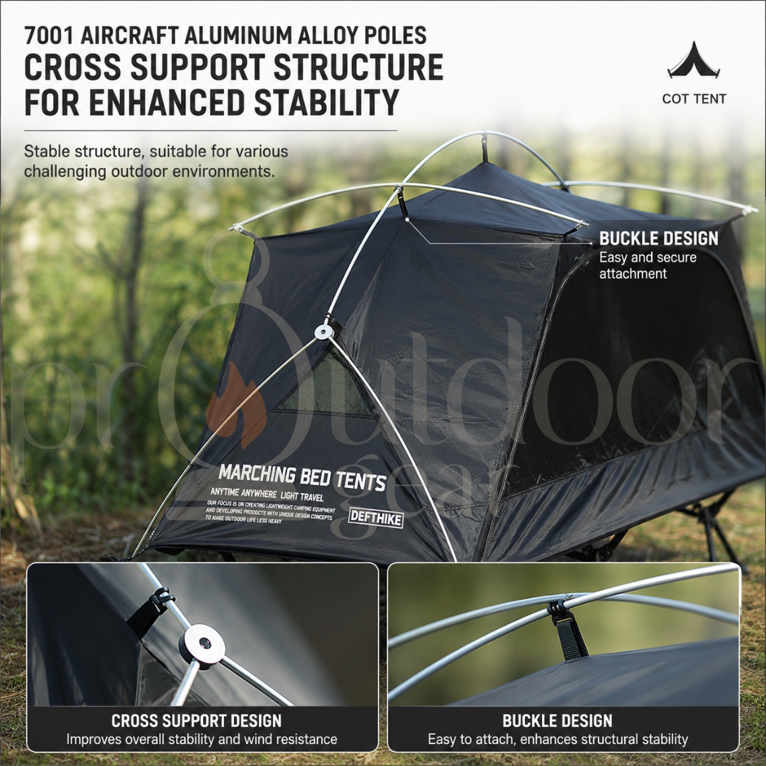 DEFTHIKE Camping Cot Tent Set 70D Silver Coated Nylon Flysheet + Inner Tent + Cot Outdoor Single Person Camping Shelter