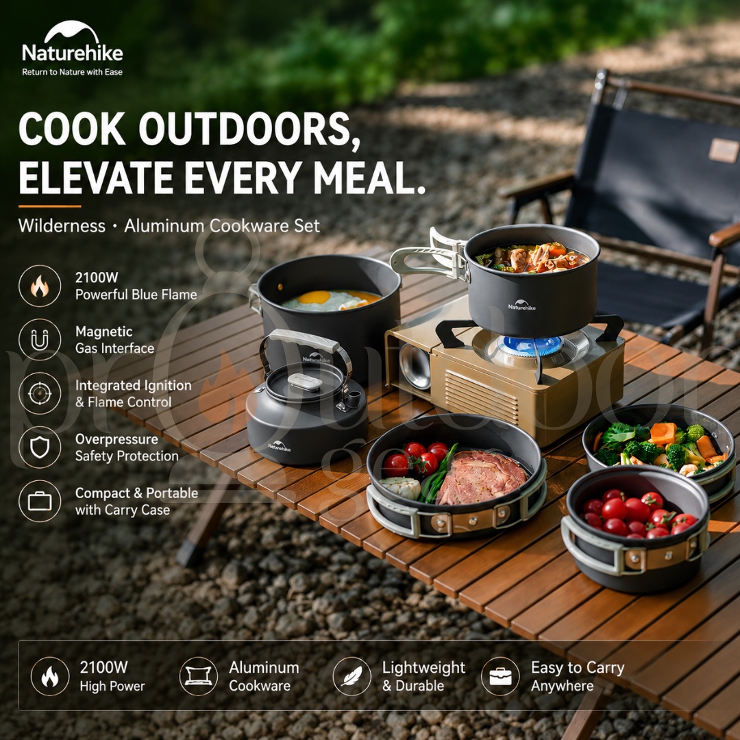 NATUREHIKE CNK2450CF010 Cookware Outdoor Cooking Set Kettle Pot for Hiking BBQ Picnic Equipment Camping Tableware