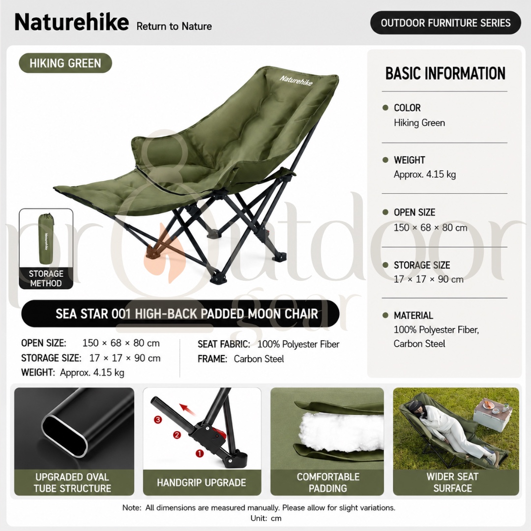 NATUREHIKE Sea Star 001 CNK2550JJ019 High Back Padded Moon Chair Outdoor Folding Camping Reclining Chair