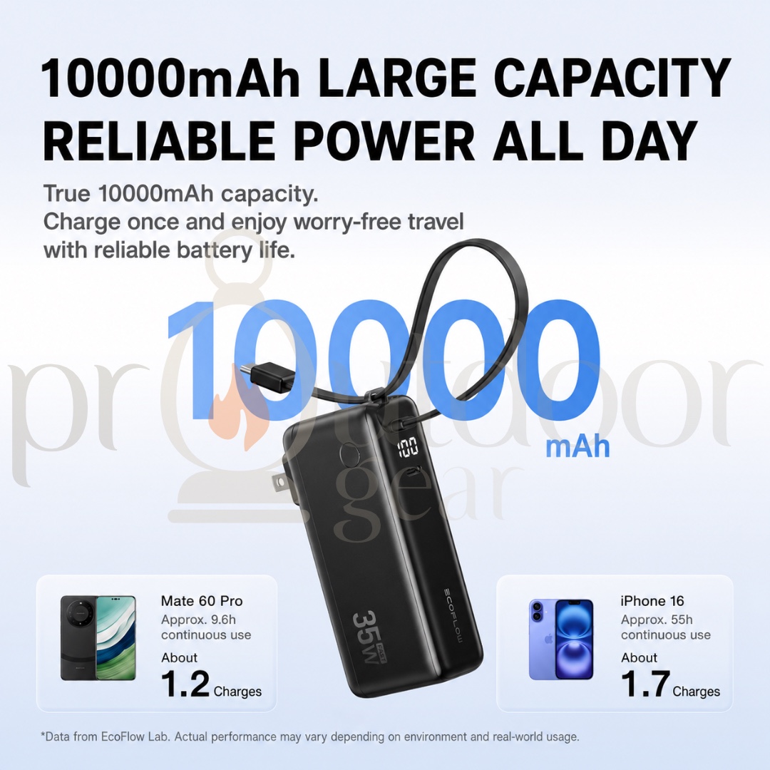 EcoFlow RAPID 10000mAh 30W Fast Charge Power Bank 3-in-1 Built-in Cable Portable Wall Charger PD Fast Charging