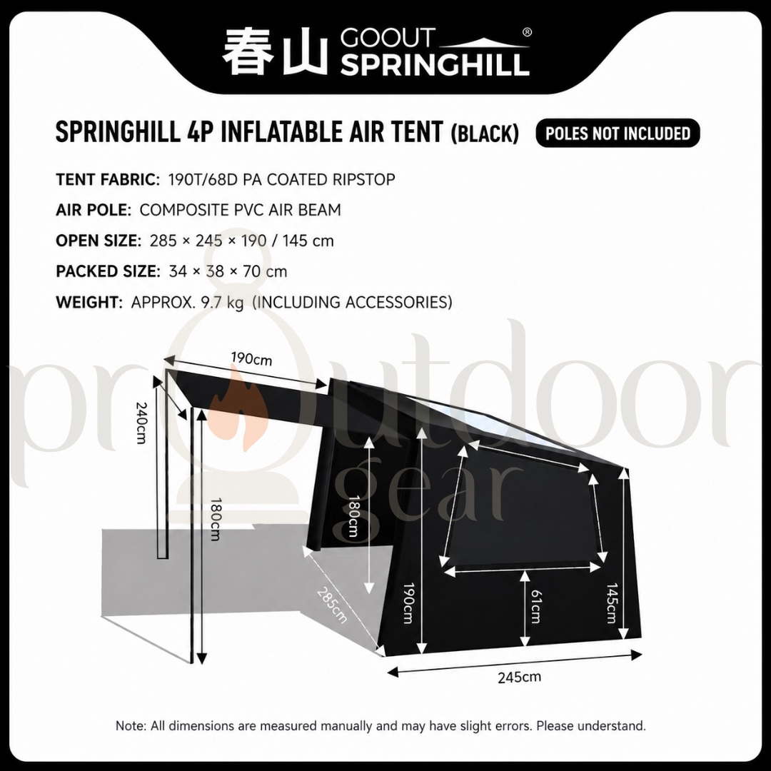 [PRE-ORDER] GOOUT SPRINGHILL Penglai 4P Inflatable Tent, One Bedroom and One Living Room Outdoor Camping Rainproof