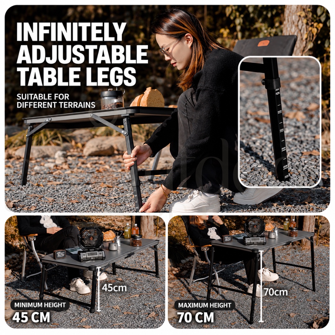 MOUNTAINHIKER Camping Master Table Adjustable Height Folding Outdoor Camping Table 120CM