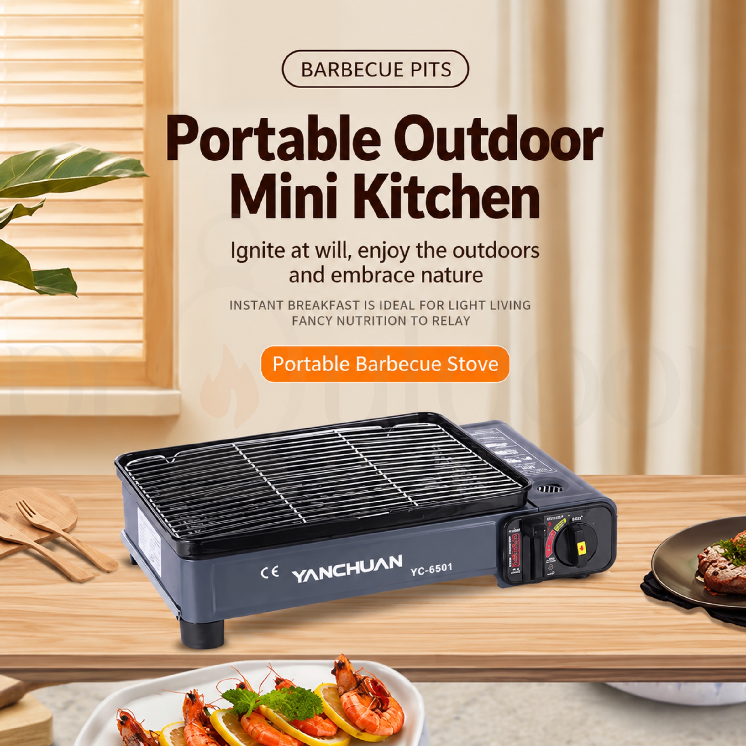 YANCHUAN YC-8501 Portable Gas BBQ Grill Stove 2.2KW 2-in-1 Camping Barbecue Grill & Griddle Outdoor Cooking Stove