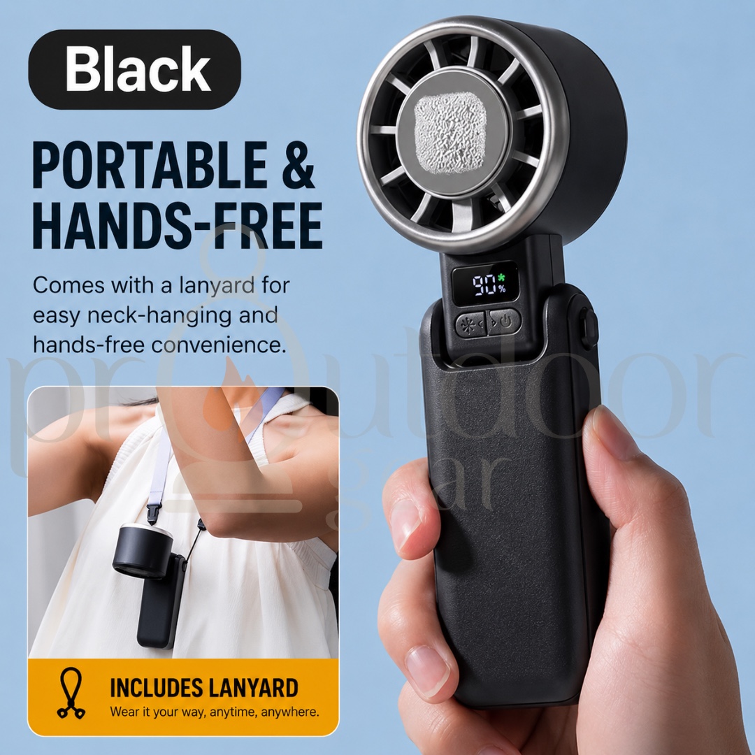 H03B Portable Ice Cooling Handheld Fan Rechargeable USB-C 5 Speed LED Display Neck Hanging Desktop Camping Travel Fan
