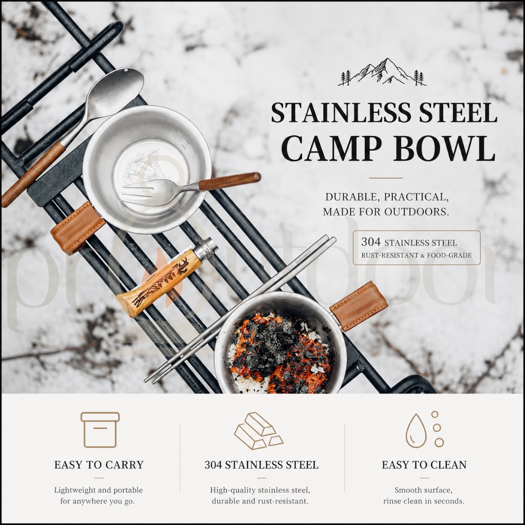 NATUREHIKE NH21CJ002 Stainless Steel Vintage Camping Bowl 300ml 304 Stainless Steel Leather Handle Outdoor Camping
