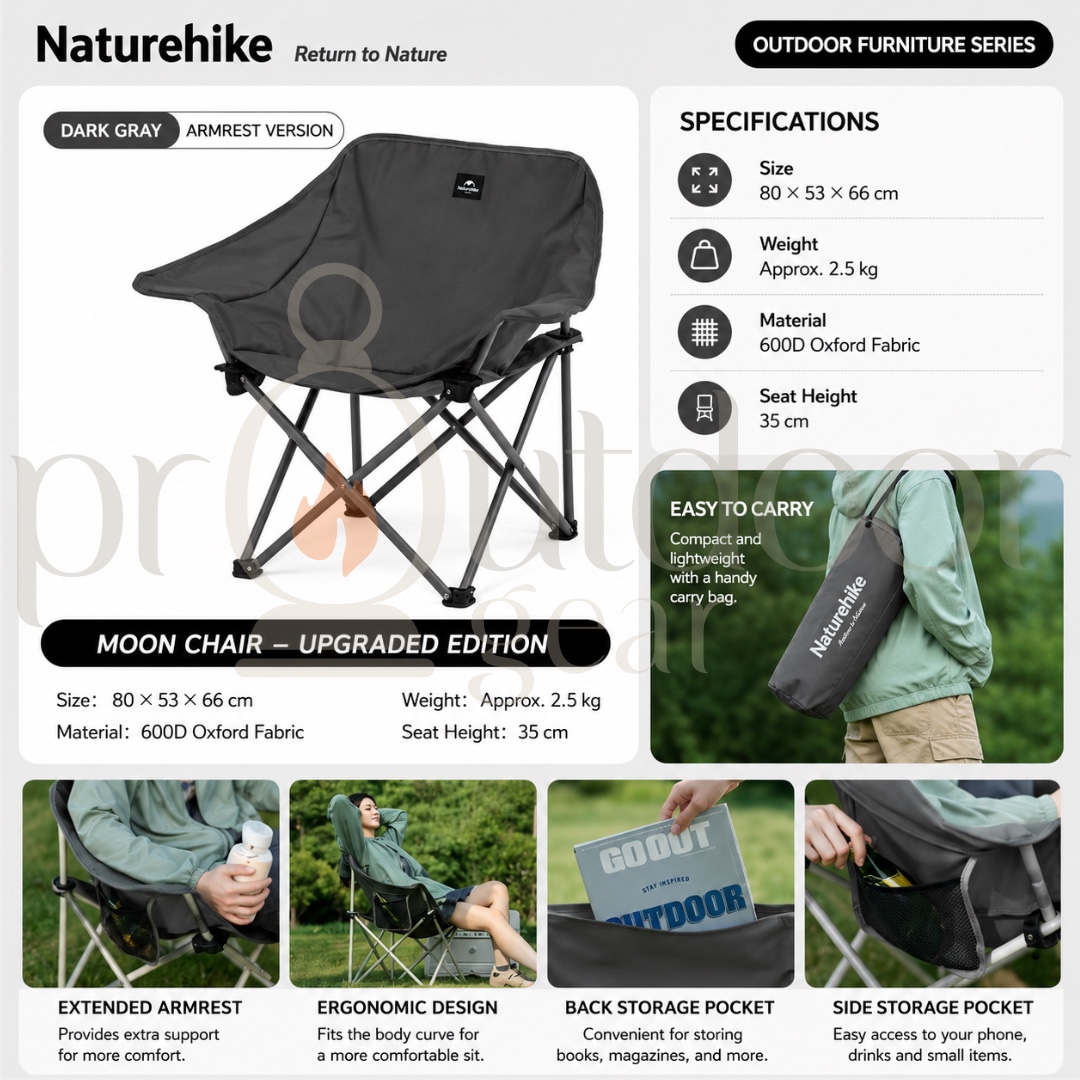 Naturehike T01 Gathering Chair Portable Outdoor Camping Folding Moon Chair Camping Armchair