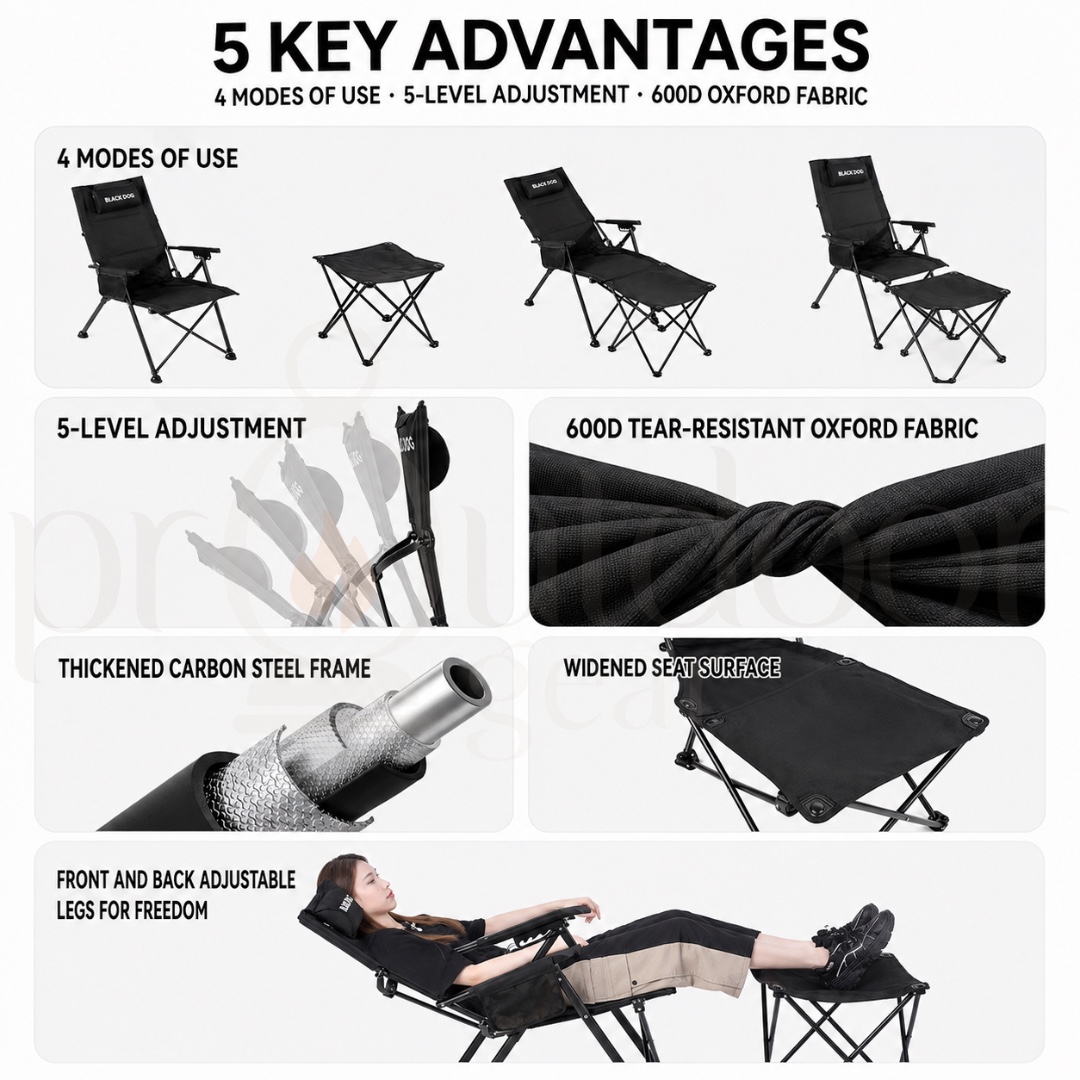 BLACKDOG CBD2650JJ016 Mountain Pattern Modular Reclining Chair Detachable Footrest Adjustable Folding Camping Lounge