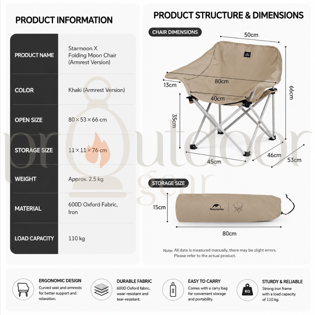 Naturehike T01 Gathering Chair Portable Outdoor Camping Folding Moon Chair Camping Armchair