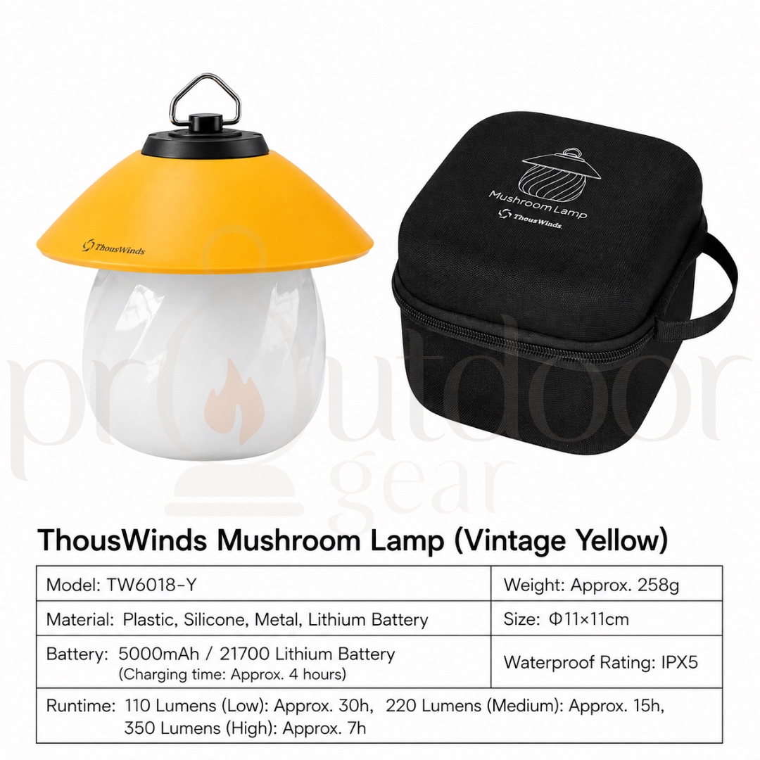 THOUSWINDS TW6018 Mushroom Lamp 5000mAh Rechargeable Camping Lantern 350 Lumens IPX5 Portable Outdoor Light