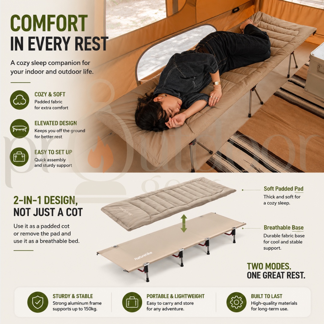 NATUREHIKE NH20MSD04 / CNK2300DZ022 Cot Bed Cotton Sleeping Pad Portable Folding Bed Mat
