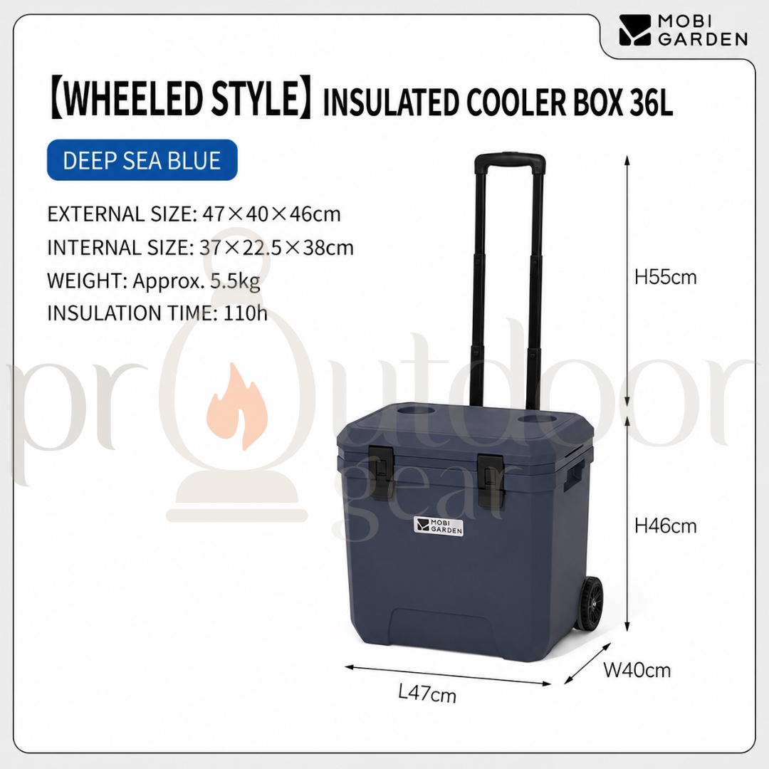 Mobi Garden 25L/36L/50L/75L Glacier Cooler Box Portable Insulated Ice with Handle and Wheels Outdoor Picnic Food Storage