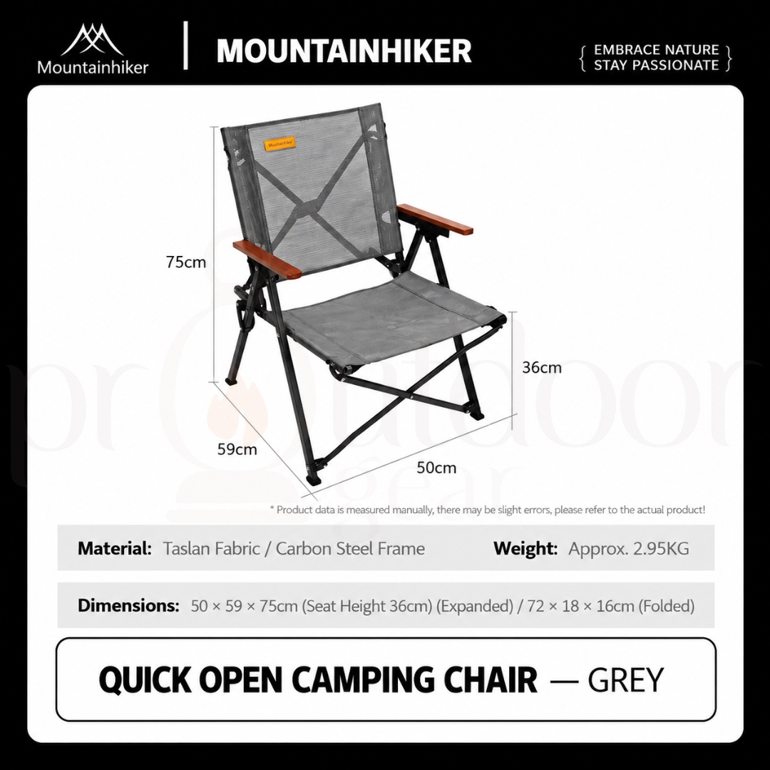 MOUNTAINHIKER SZK1407 Quick Open Camping Chair Folding Outdoor Chair Taslan Mesh Carbon Steel Frame 120KG