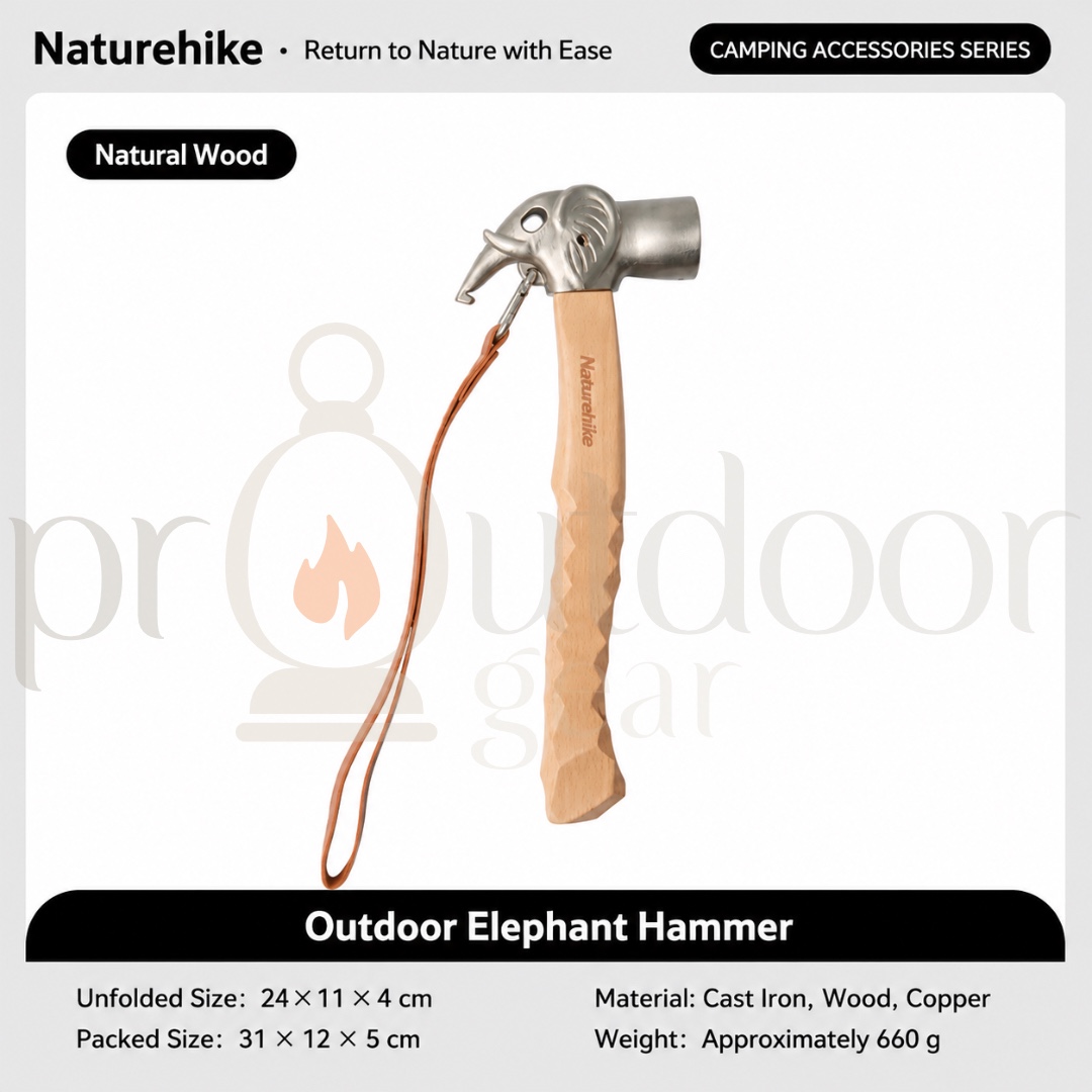 NATUREHIKE CNH22ZP022 Hammer Elephant Multifunctional Camp Outdoor Camping Equipment Ground Nail Stainless Steel Solid Wood Handle