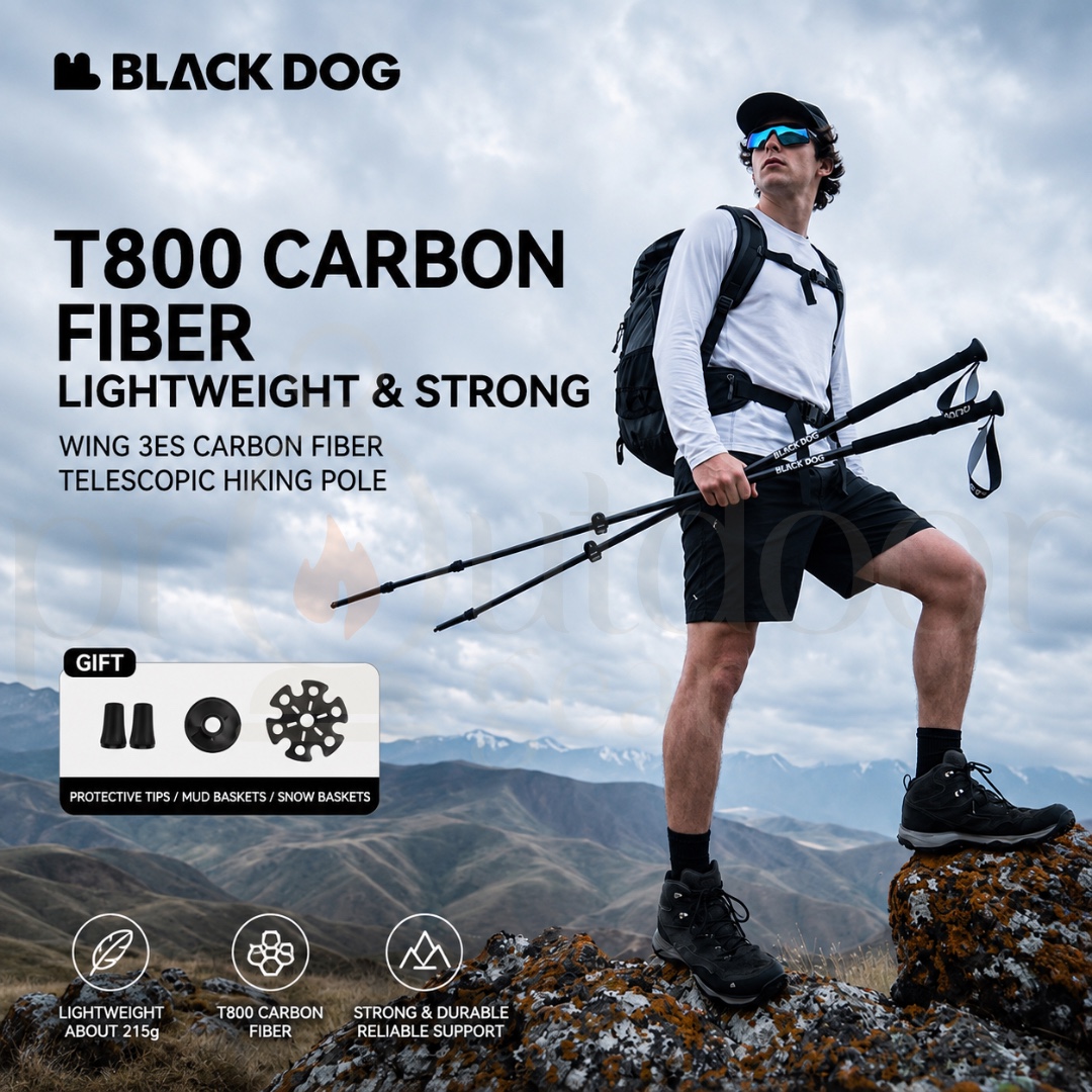 BLACKDOG CBD2650DS010 WING 3ES T800 Carbon Fiber Telescopic Hiking Pole 65-135cm Lightweight Trekking Pole
