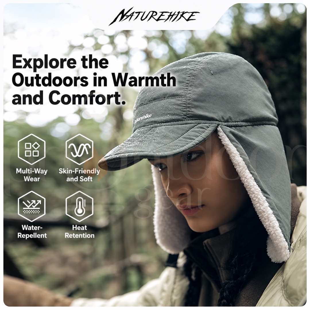 NATUREHIKE CYY2341LE018 Warm Trapper Hat Water-Repellent Faux Sherpa Fleece Ear Flap Winter Hiking Camping Cap