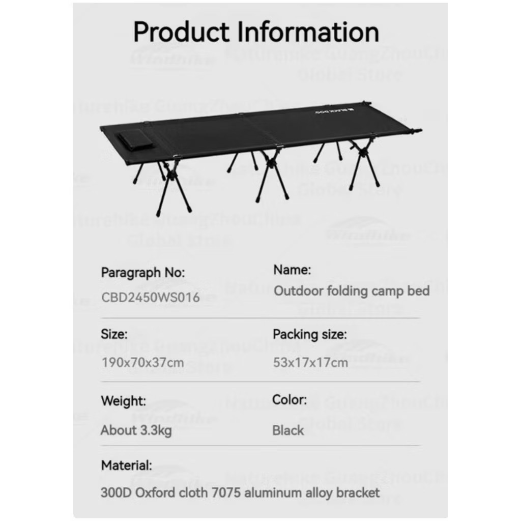 Blackdog Cot Outdoor Ultra-Light Camping Bed Portable Aluminum Alloy Folding BD-XJC001