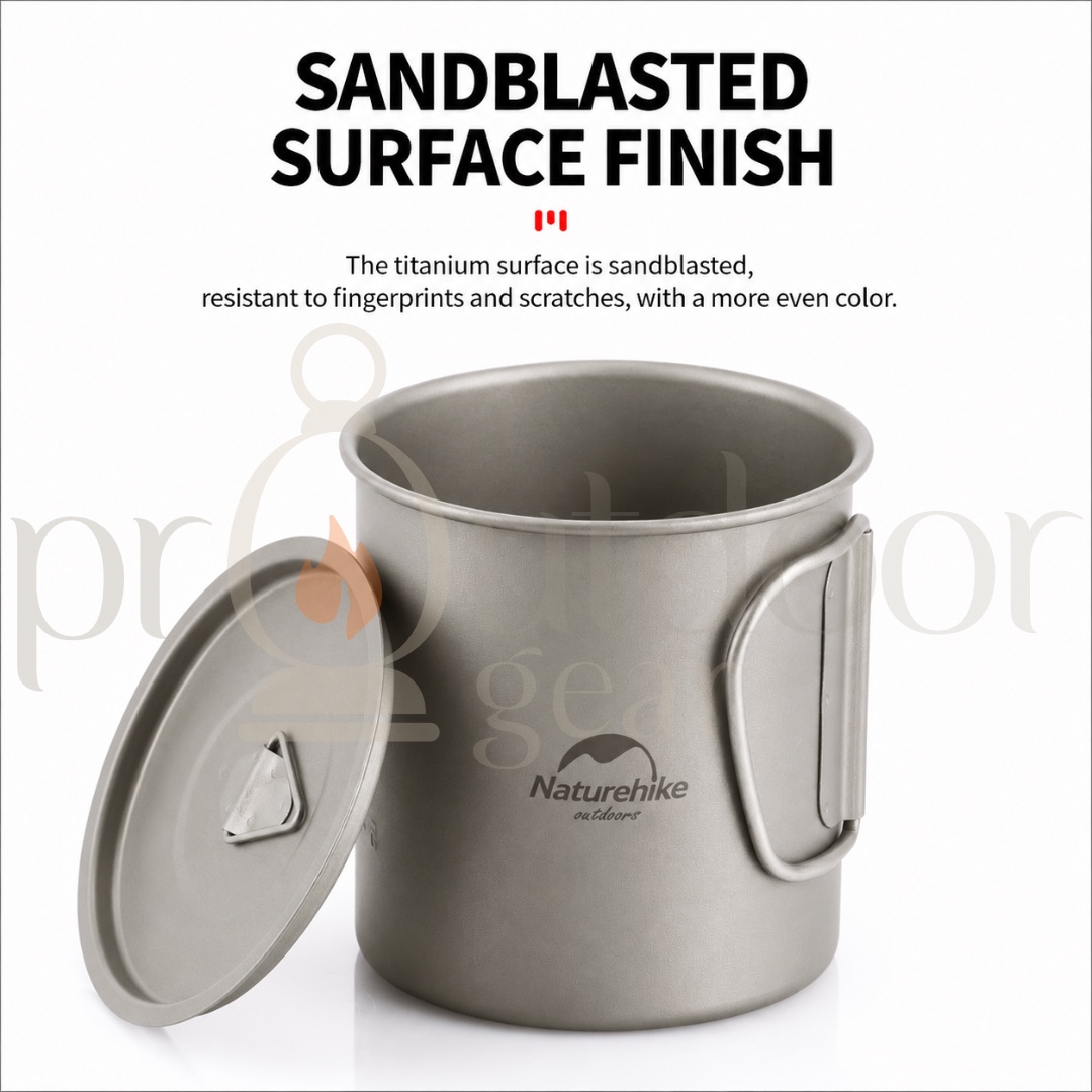 NATUREHIKE 20CJ Titanium Camping Cup & Bowl Ultralight Outdoor Mug Bowl with Lid Foldable Handle Backpacking Cookware