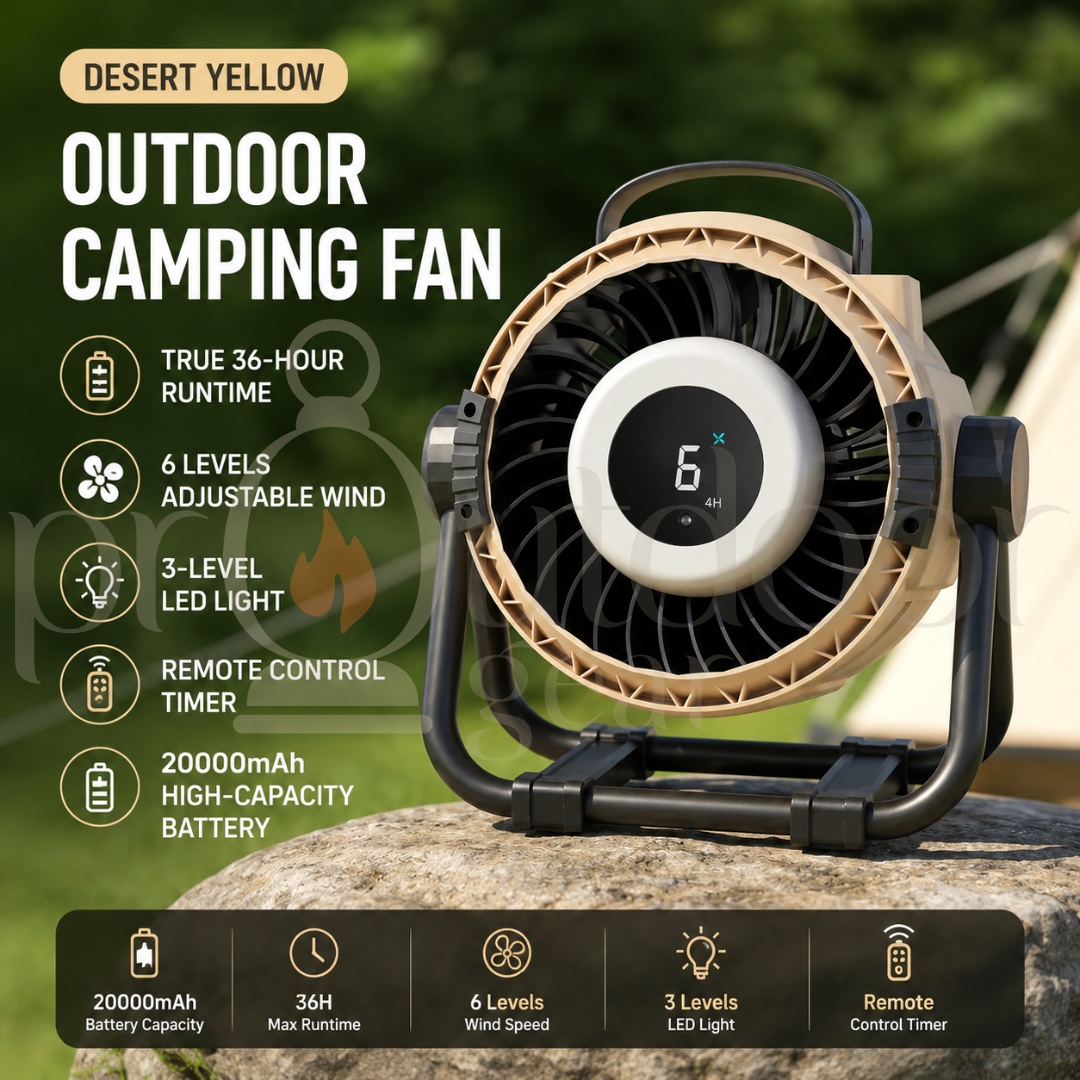 H10 Outdoor Camping Fan 20000mAh Rechargeable Portable Fan with LED Light Remote Control Type-C 6-Speed 36H Runtime