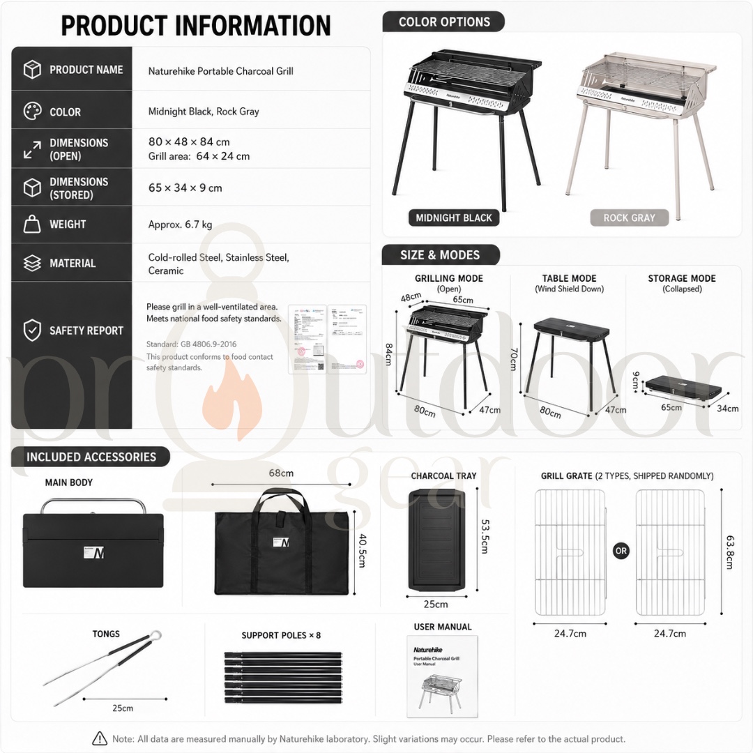 NATUREHIKE CNK2300015 Vertical BBQ Rack Camping Outdoor Household Folding Portable Charcoal Skewers Barbecue Stove