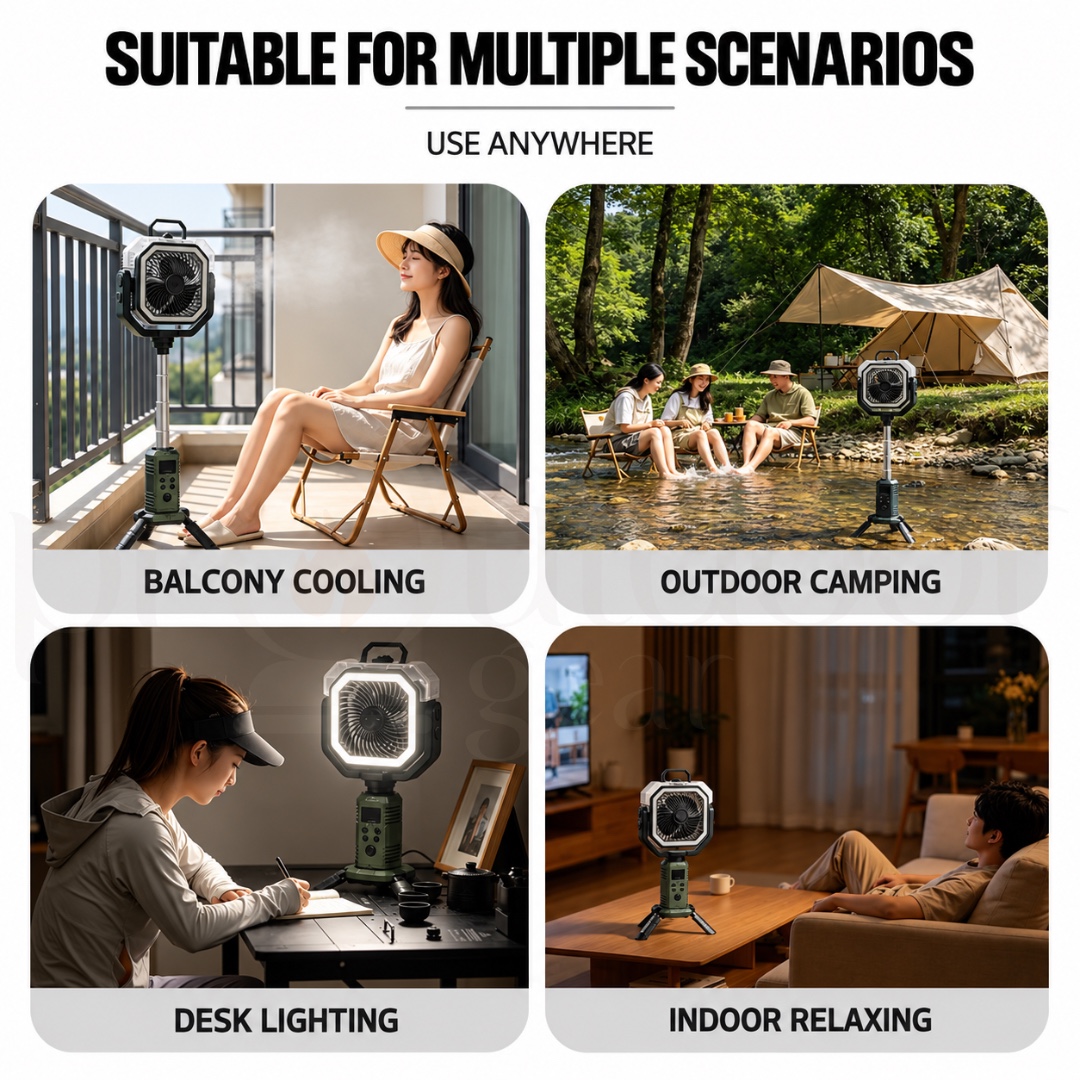 MOUNTAINHIKER SZK1421 20000mAh Portable Misting Fan Rechargeable Telescopic Camping Fan with Light