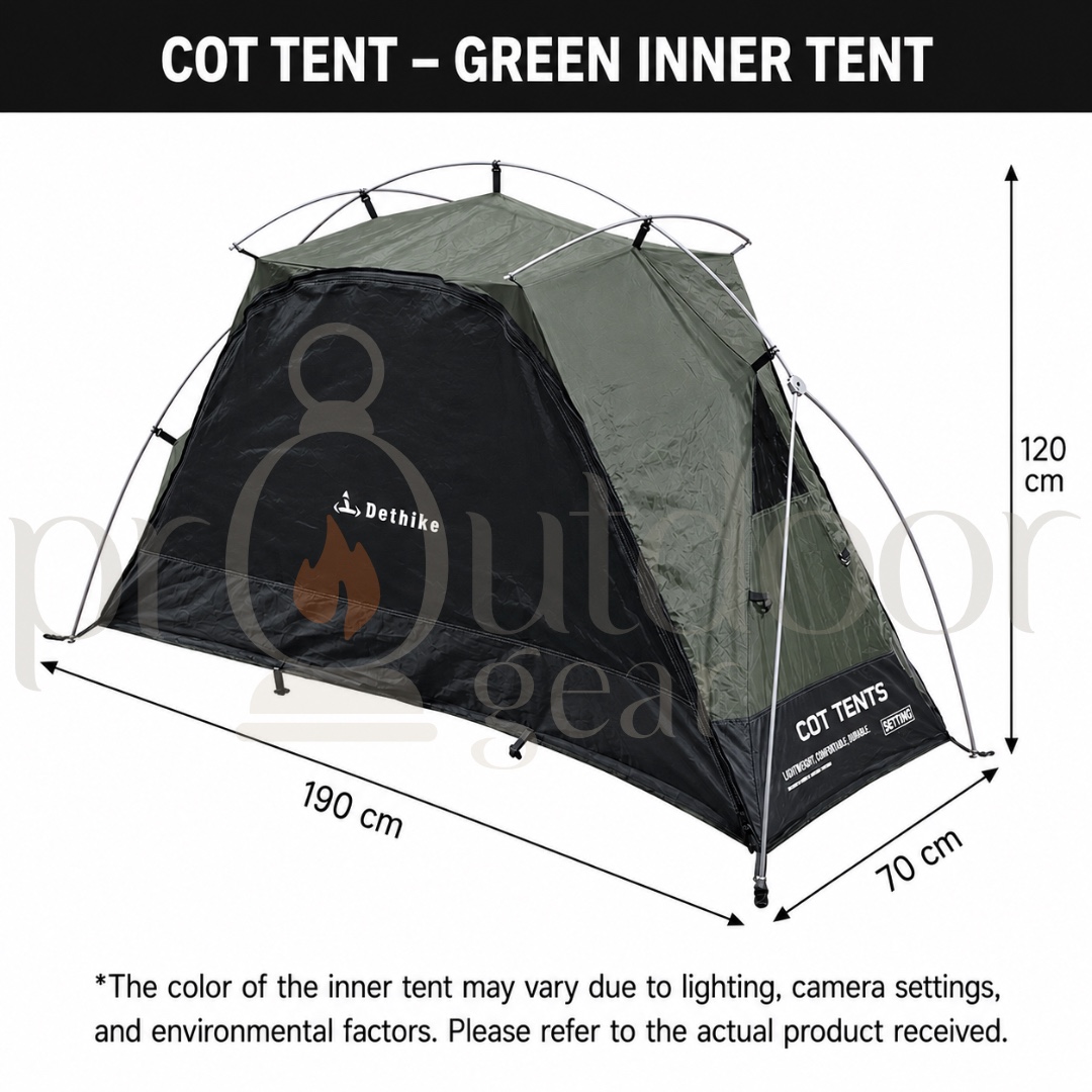 DEFTHIKE Camping Cot Tent Set 70D Silver Coated Nylon Flysheet + Inner Tent + Cot Outdoor Single Person Camping Shelter