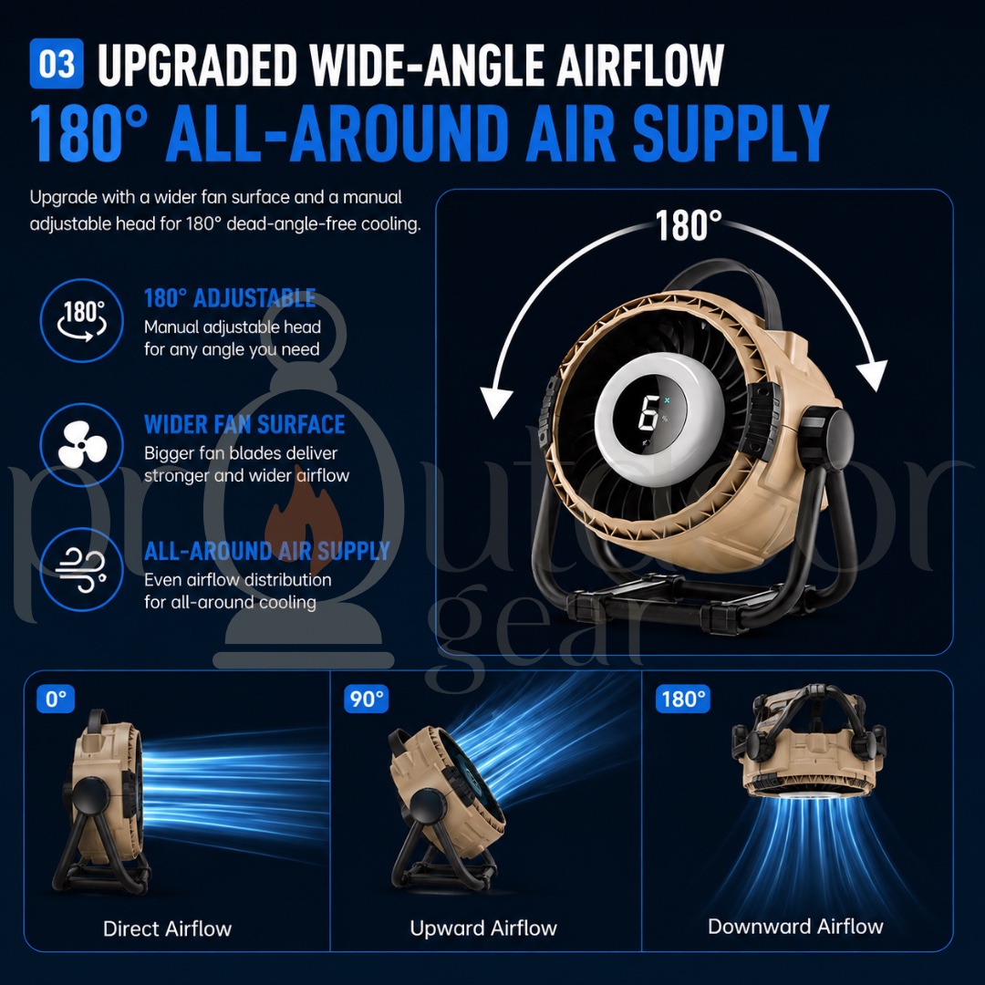 H10 Outdoor Camping Fan 20000mAh Rechargeable Portable Fan with LED Light Remote Control Type-C 6-Speed 36H Runtime
