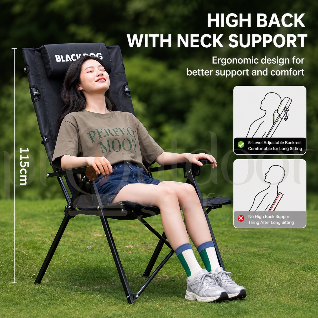 BLACKDOG CBD2650JJ016 Wangchuan M1 High Back Folding Camping Chair Adjustable Reclining Chair Portable Outdoor