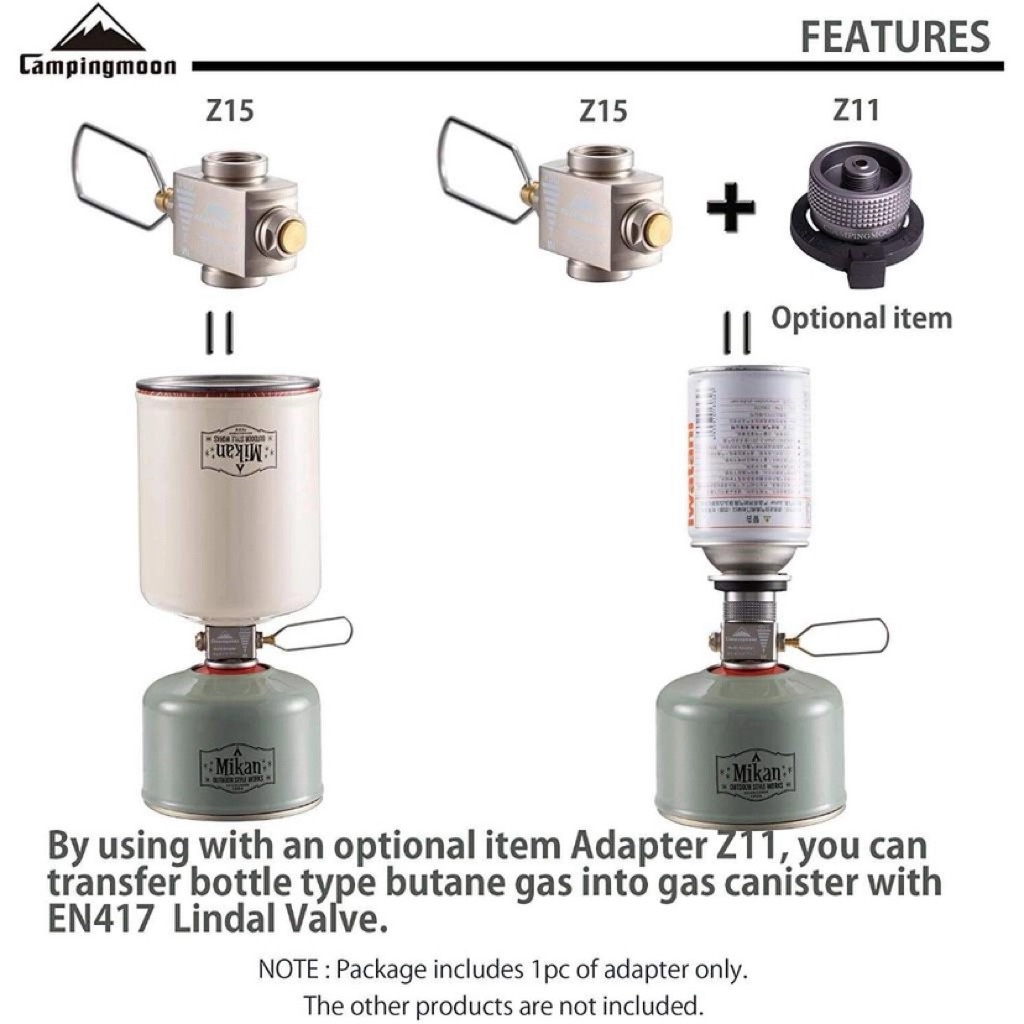 Campingmoon Gas Transfer Adapter Tool Gas Refill Multiadapter Z15 / BKZ15 / BKZ15-CB / Z15-CB / BKZ30