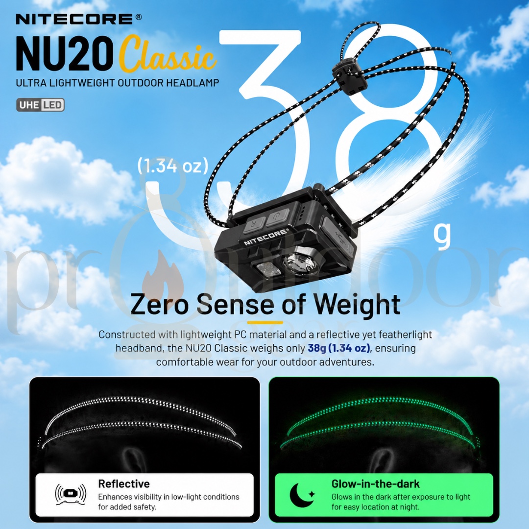 NITECORE NU20 Classic 360 Lumens Ultra Lightweight USB-C Rechargeable Headlamp Outdoor Hiking Camping Running IP66
