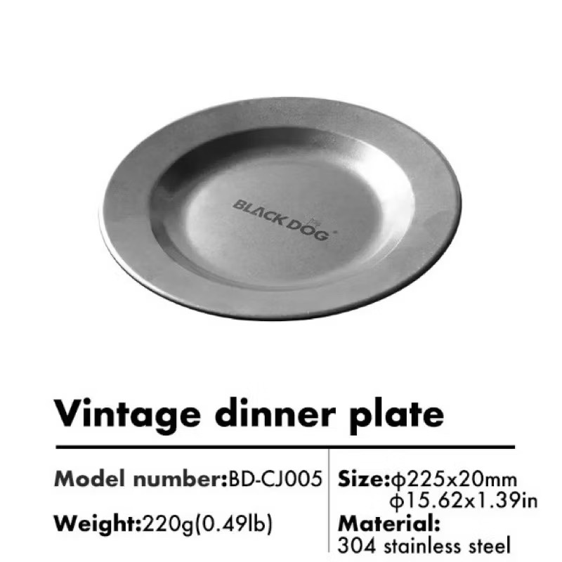 BLACKDOG Retro Travel Tableware Picnic Coffee Cup Dinner Plate Outdoor Camping Hiking 304 Stainless Steel Tableware