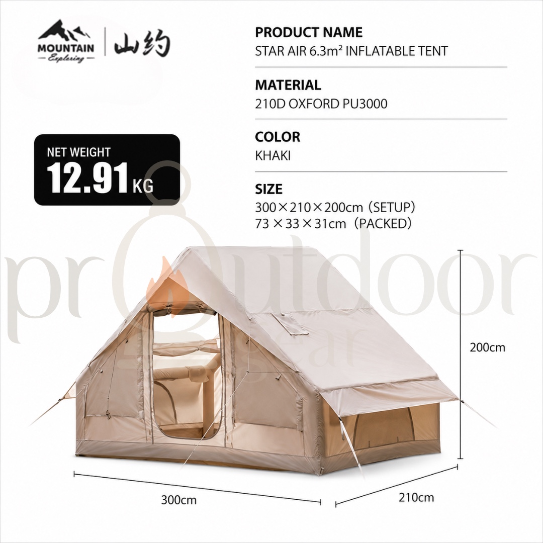 MOUNTAIN Shanyue Starry Sky Star Air 6.3㎡ Inflatable Tent 3-4 Person 210D Oxford PU3000 Waterproof Camping Quick Setup