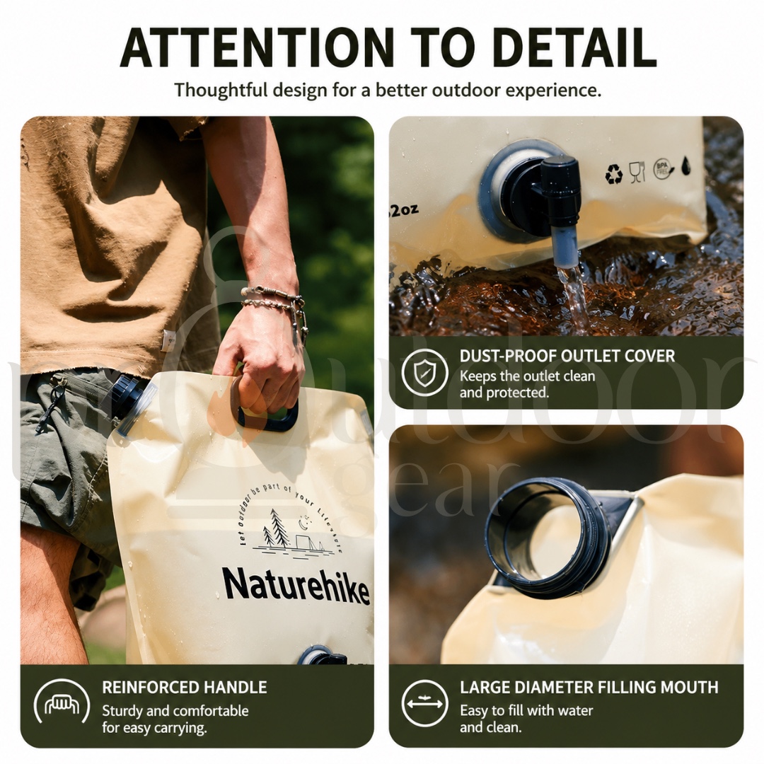 NATUREHIKE CNK2450CF027 Ling Wo 10L Collapsible Water Container Outdoor Water Bag Food Grade Foldable Camping Water Storage Bag