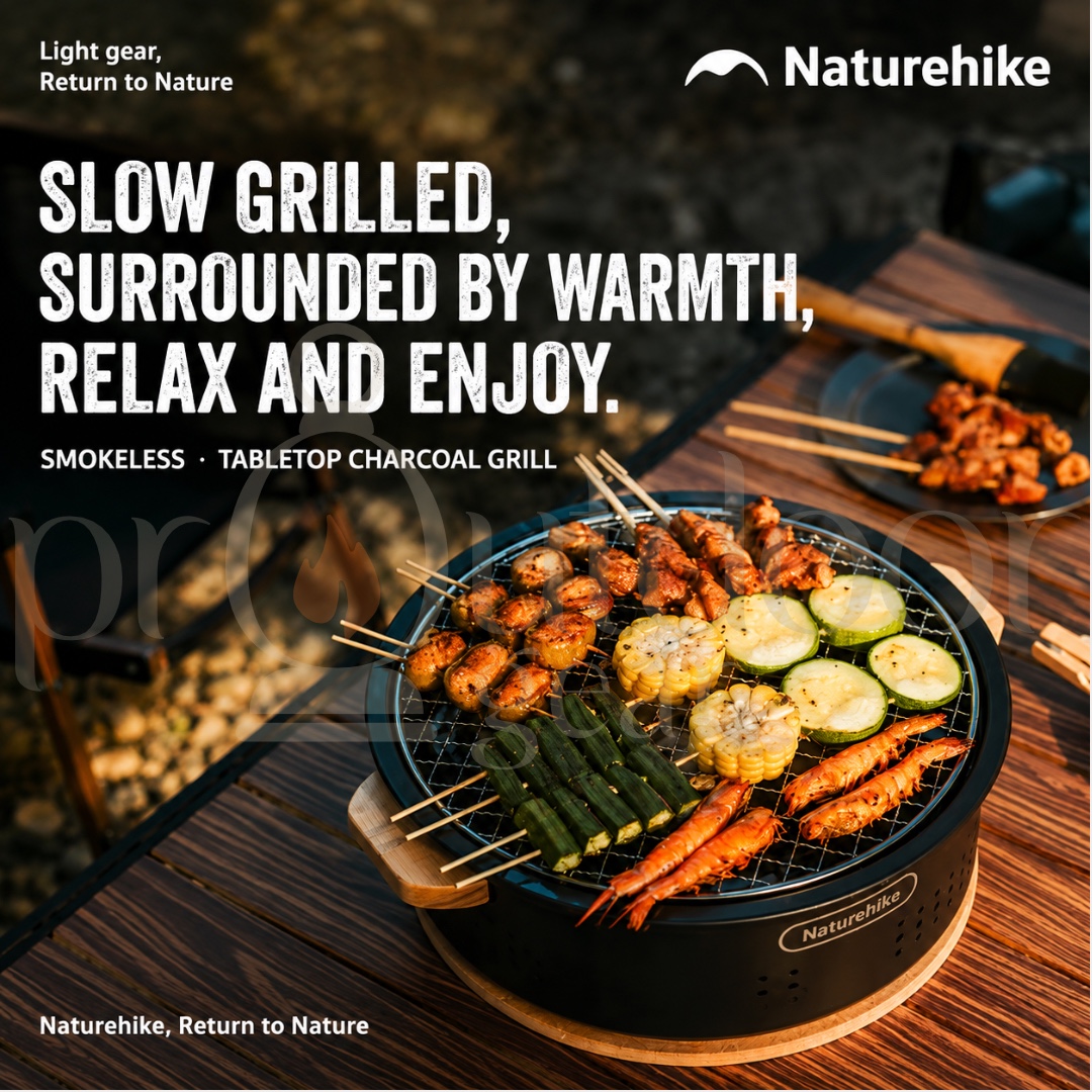 NATUREHIKE Moyan Round Tabletop Grill CNK2550CF010 Portable Detachable BBQ Stove Heat-Resistant Easy to Clean