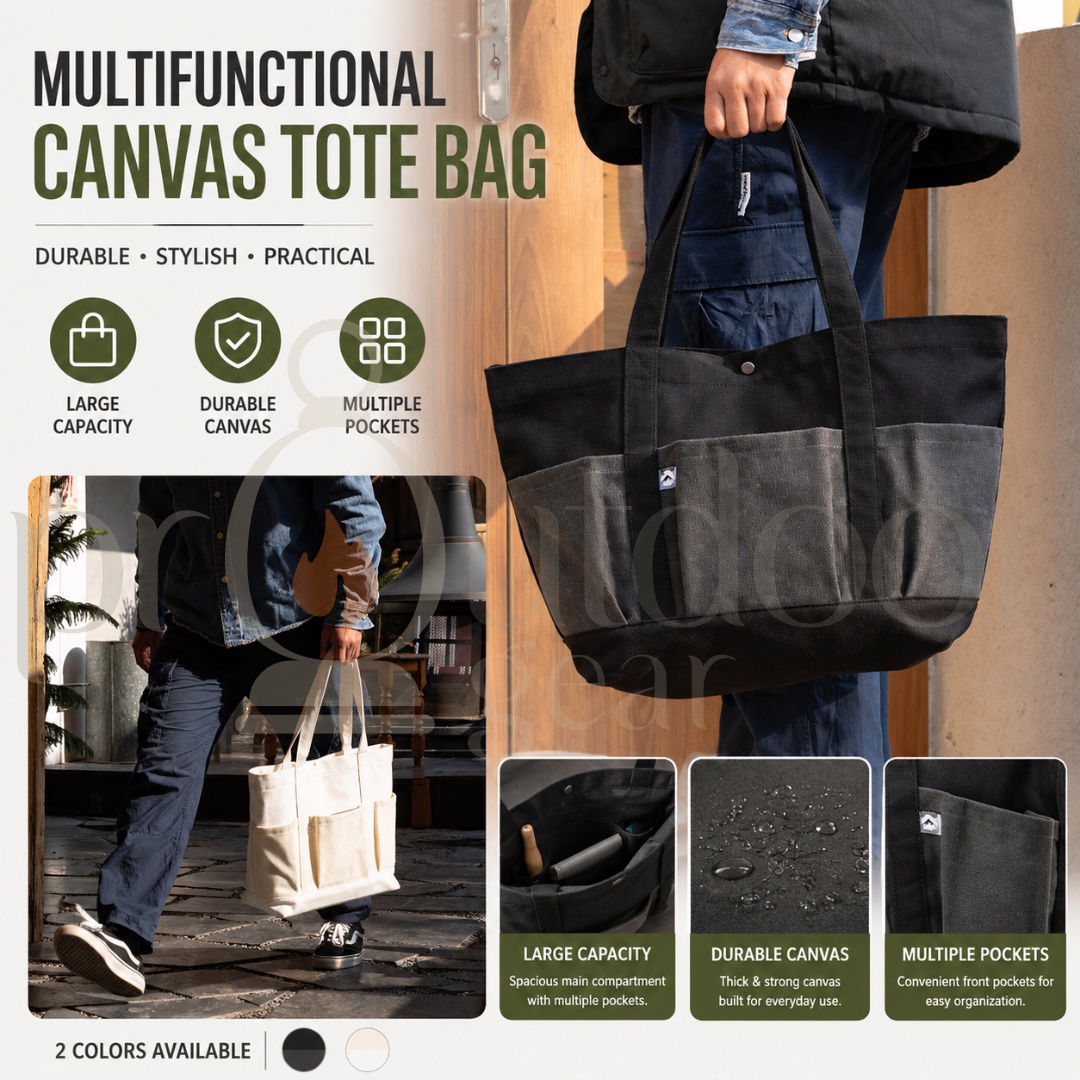 CAMPINGMOON B-191 Canvas Tote Bag Large Capacity Multi Pocket Shoulder Bag Durable Shopping Travel Work Camping Bag