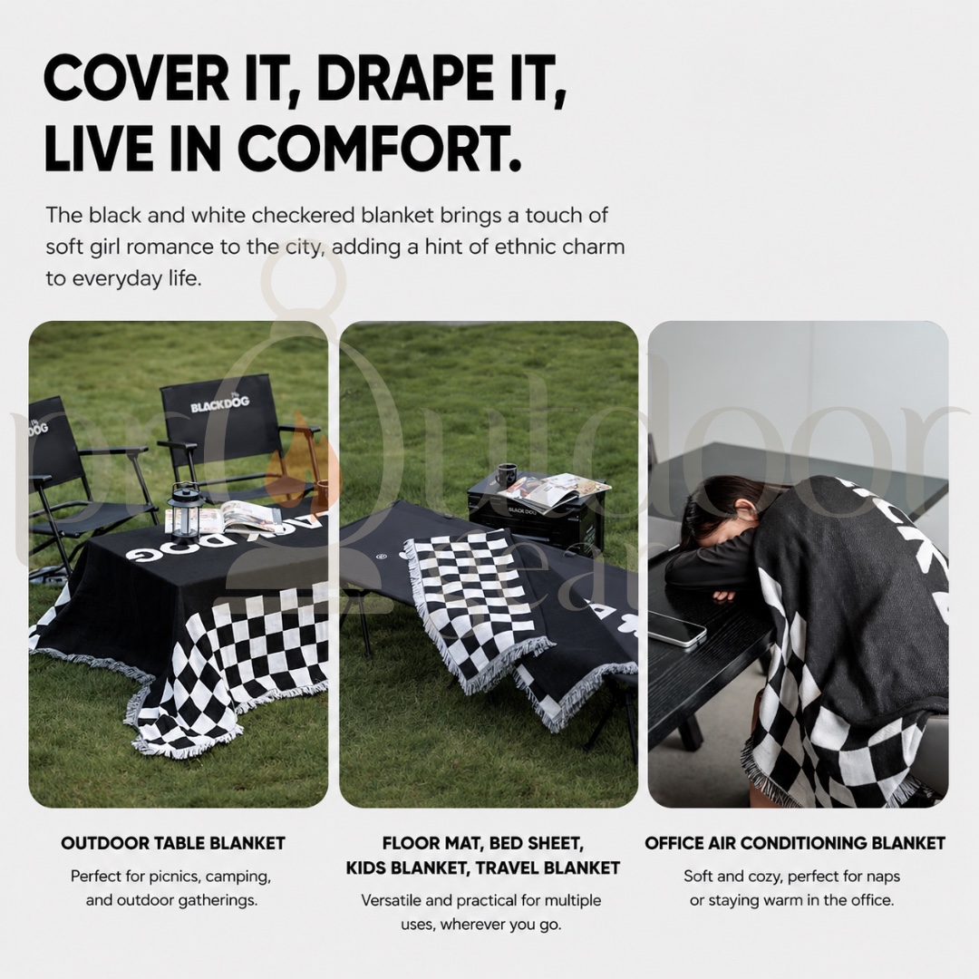 BLACKDOG Trendy Woven Blanket Reversible Camping Blanket Outdoor Throw Portable Checkerboard Blanket