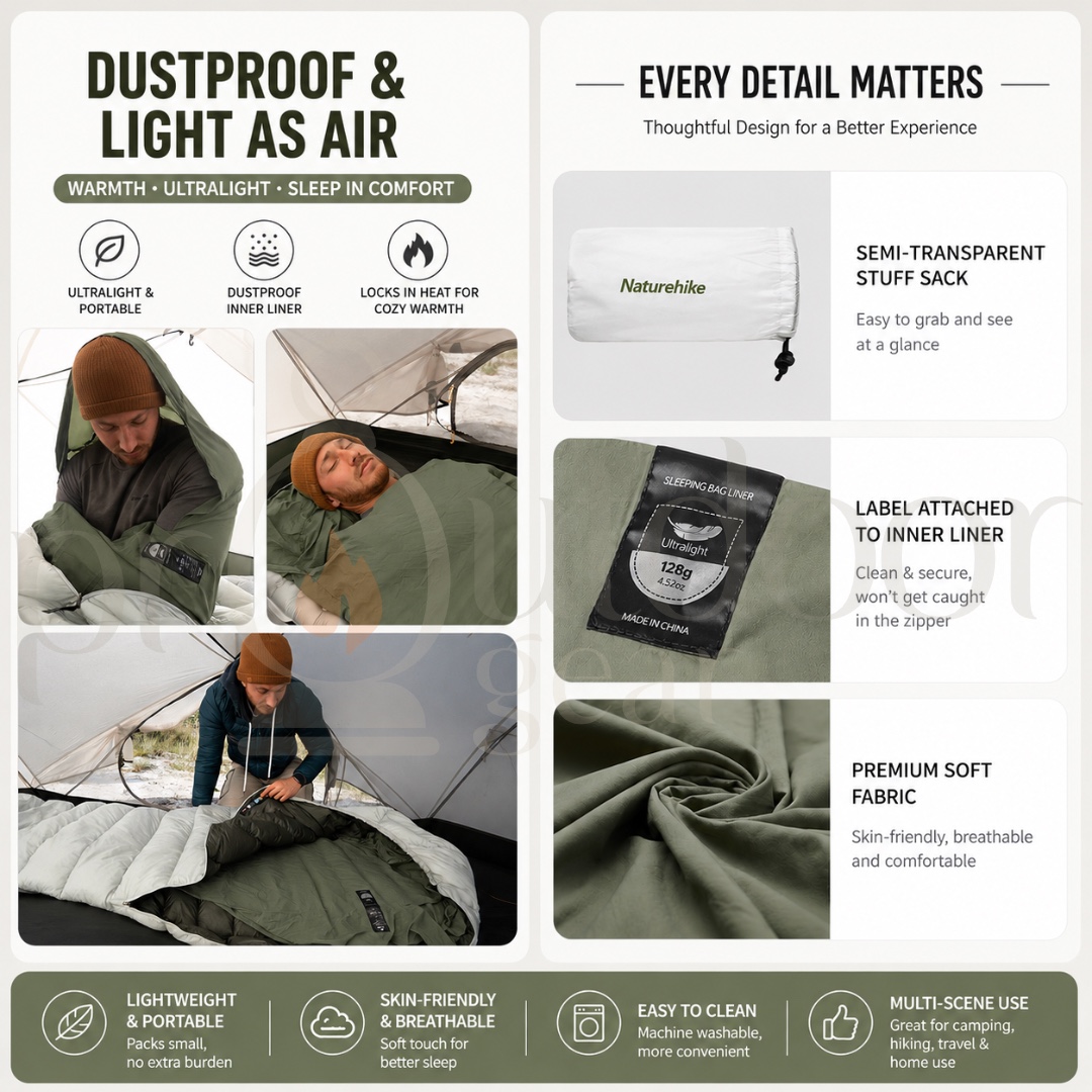 NATUREHIKE CNH22SD016 Thermal Sleeping Bag Liner Inner Lining for Mummy Sleeping Bag Outdoor Camping Hiking Ultralight