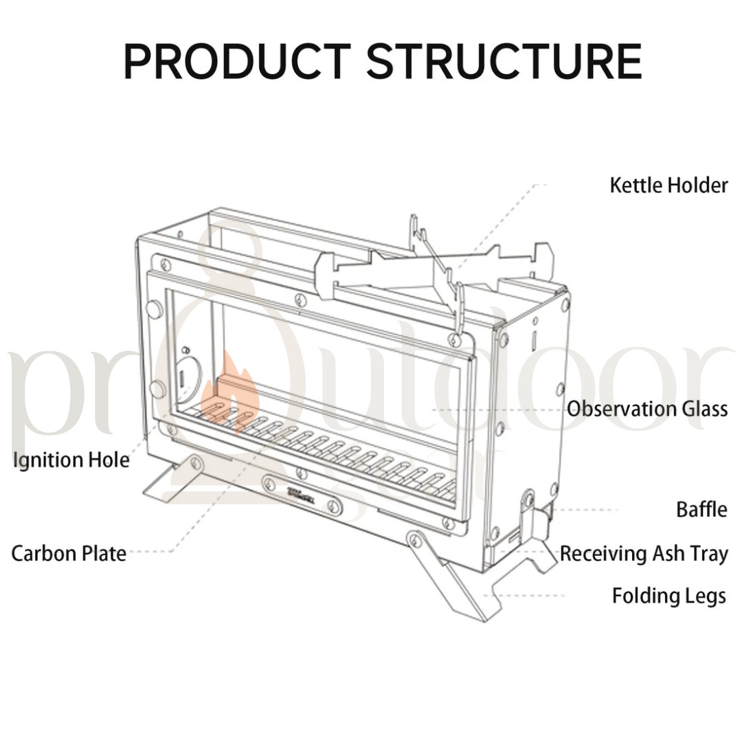 GOOUT Springhill Mini Fireplace Stove Portable Camping Wood Stove Stainless Steel Firebox Glass Window Outdoor Heater